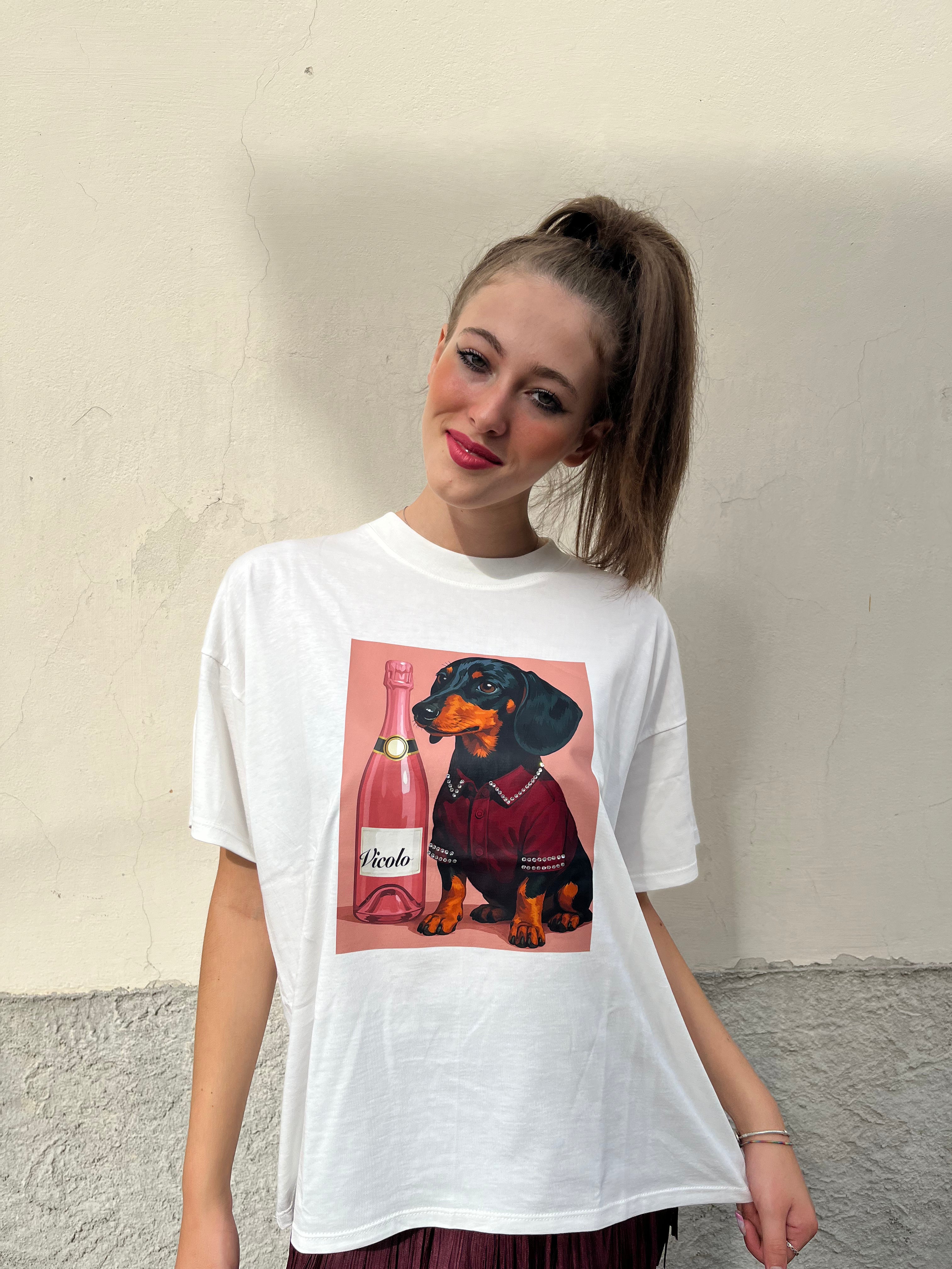 T-shirt over stampa bassotto