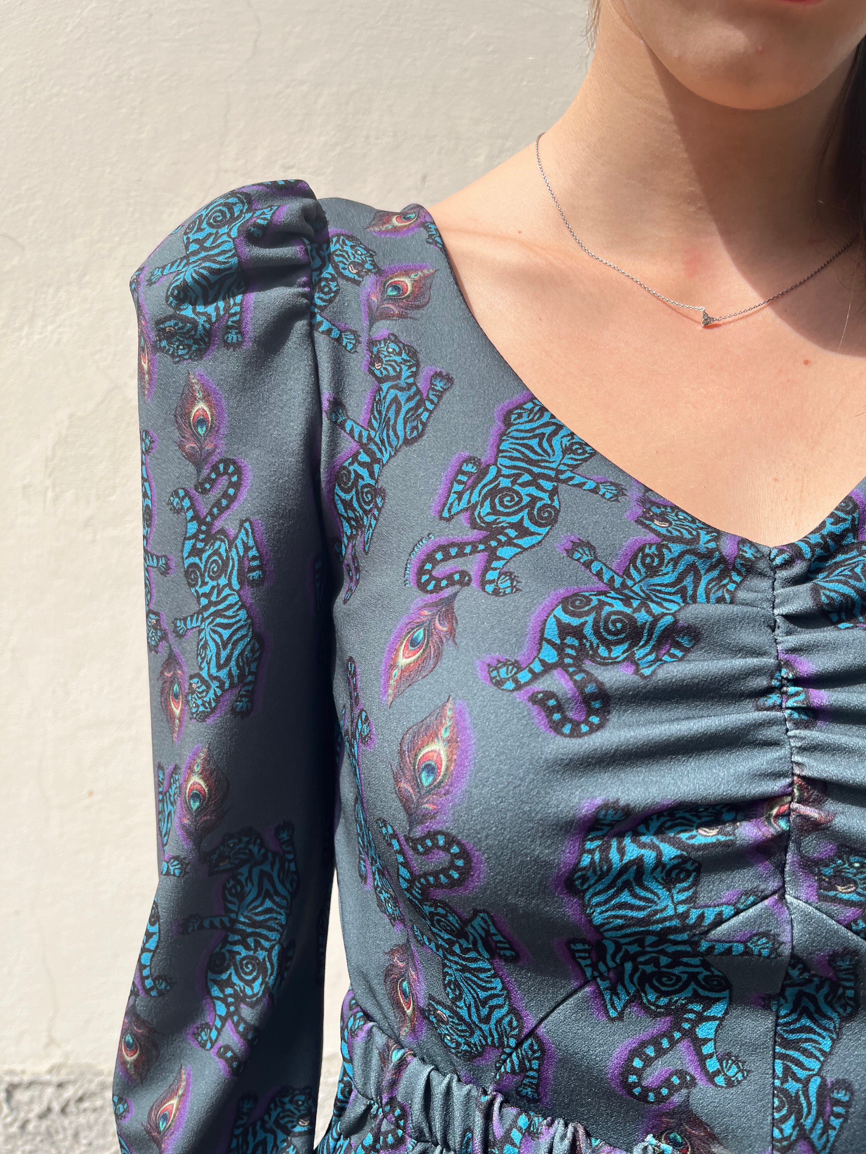 Abito corto fantasia tigre blu