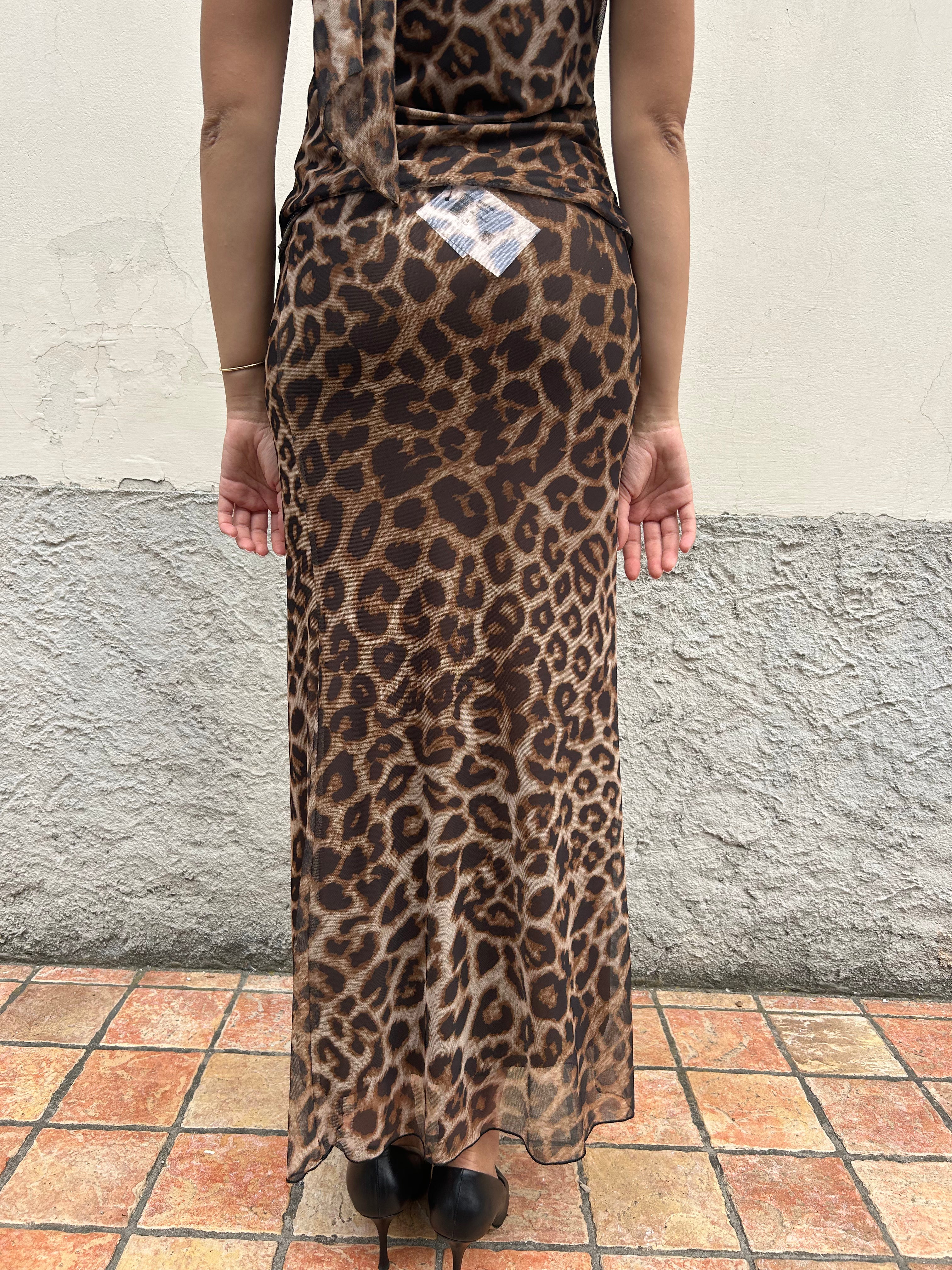 Gonna lunga stampa animalier vita alta