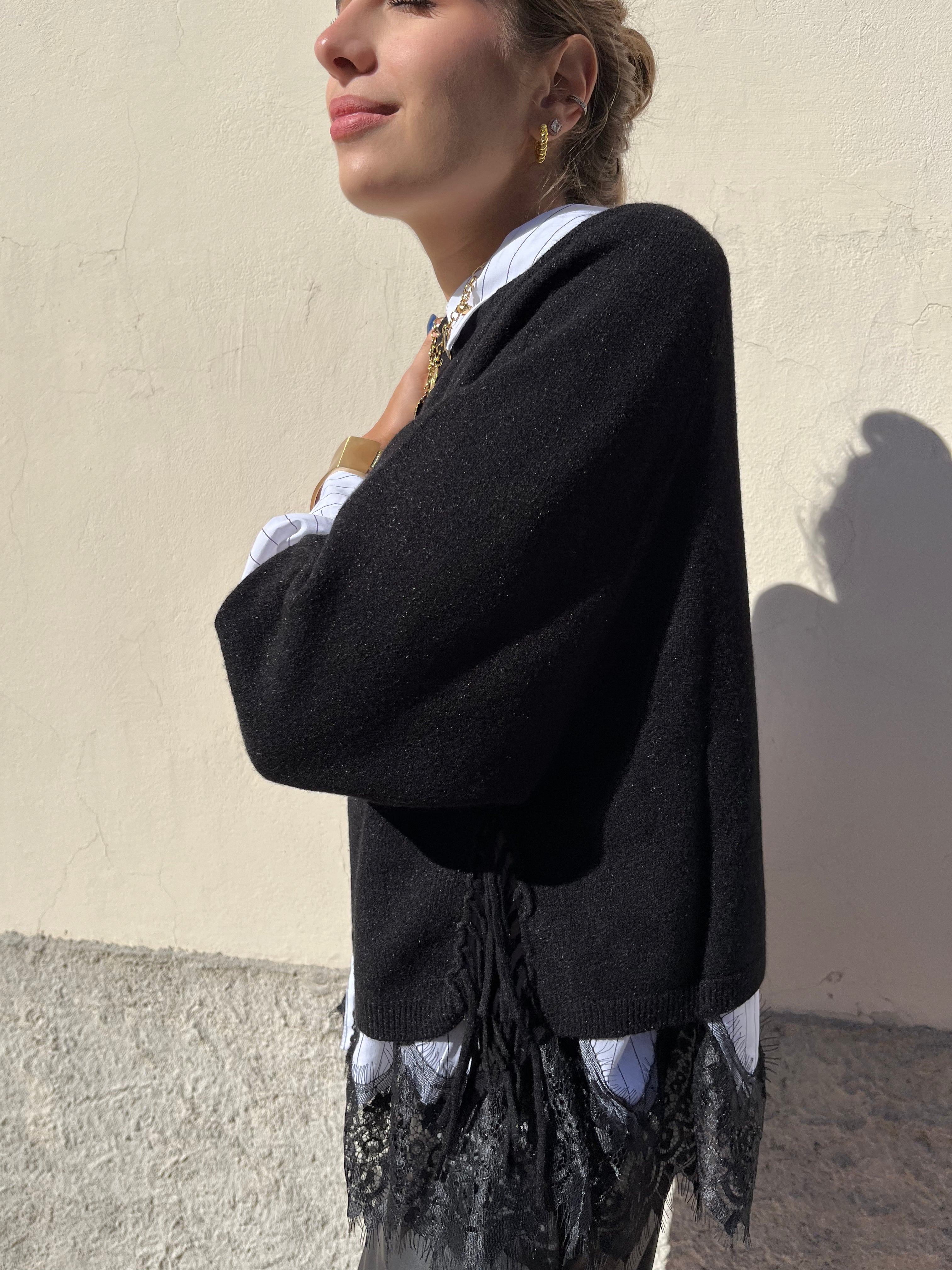 Maglia a scatola con frange