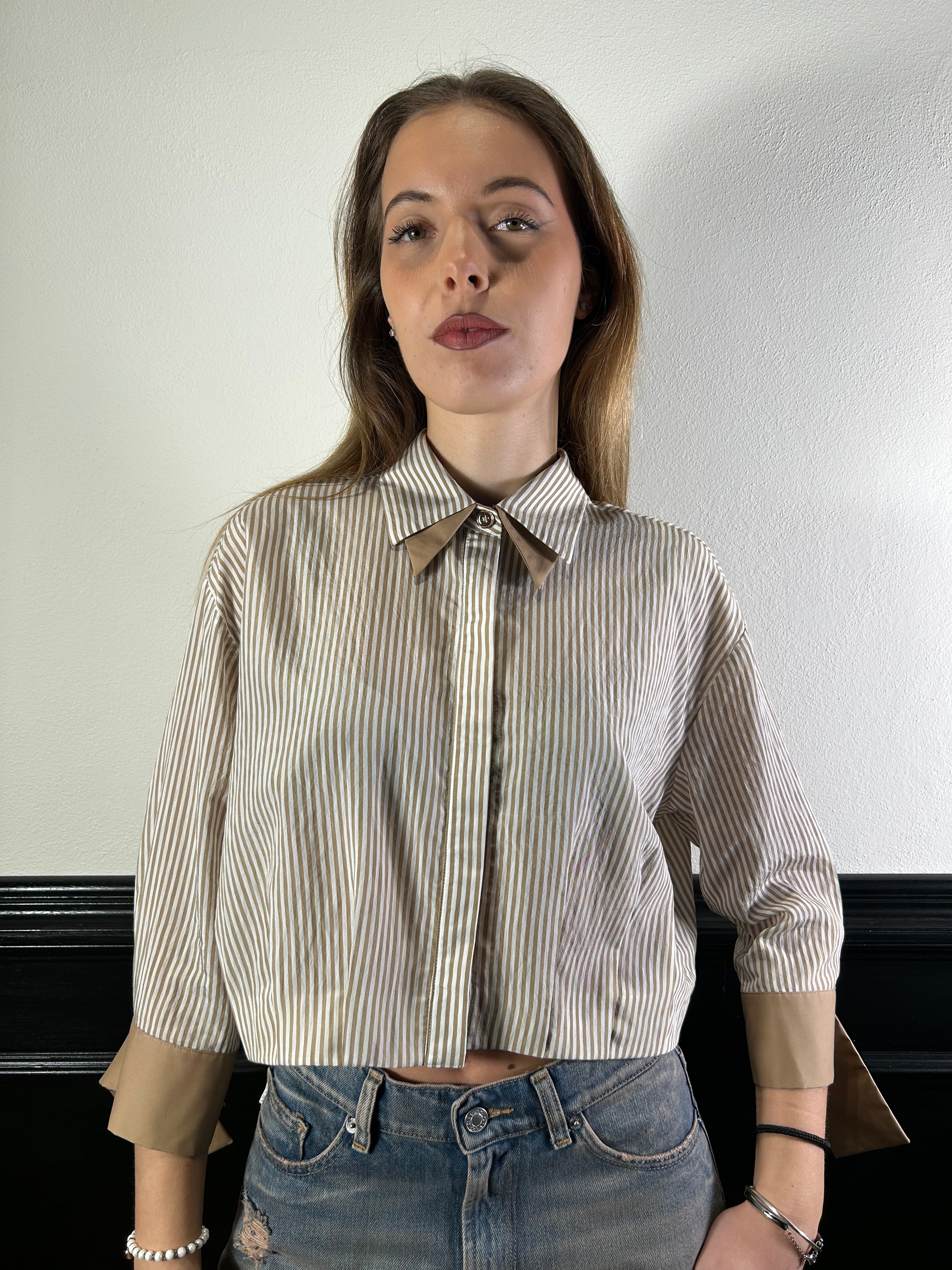 Camicia crop bastoncino beige/panna