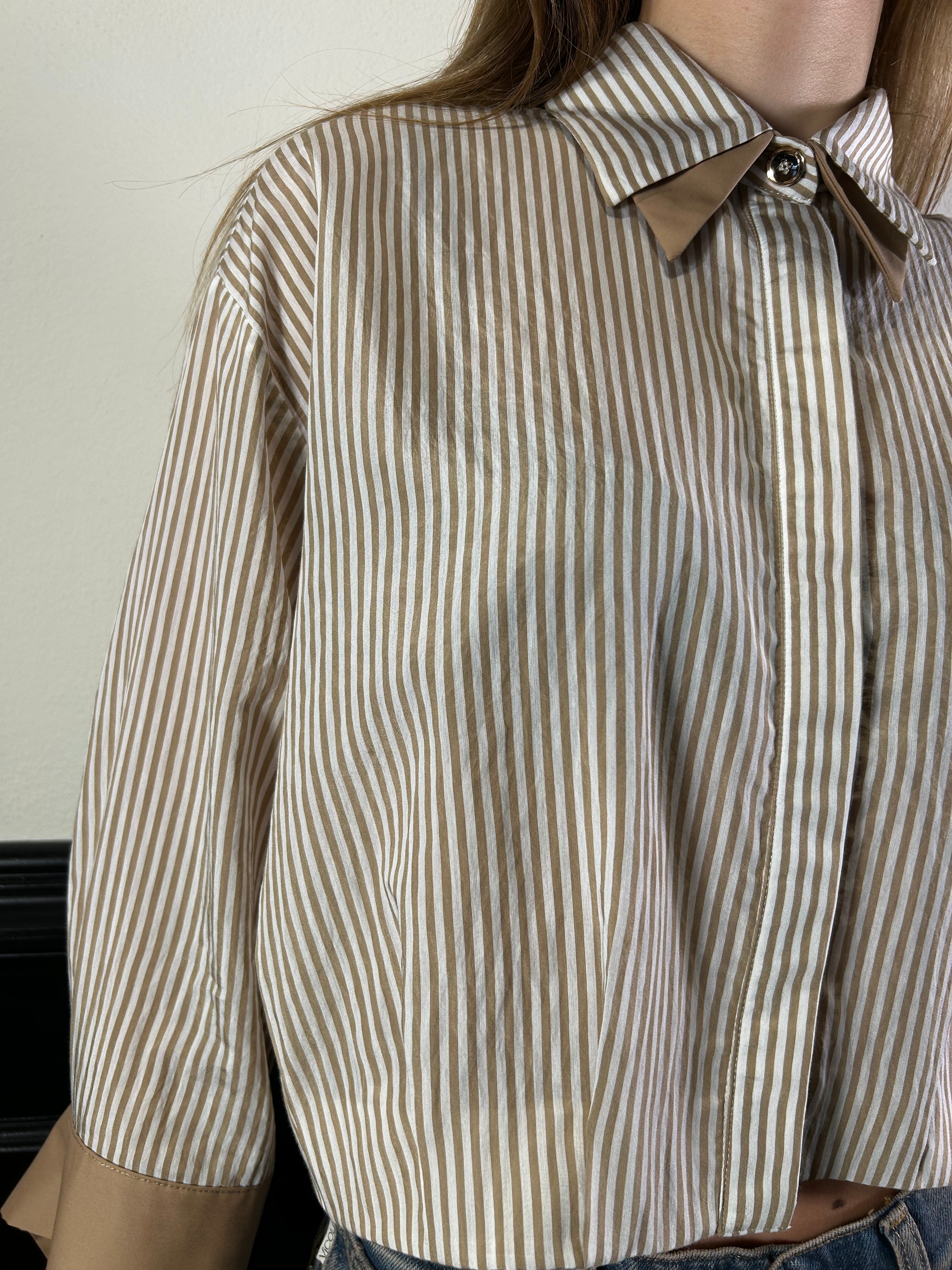 Camicia crop bastoncino beige/panna