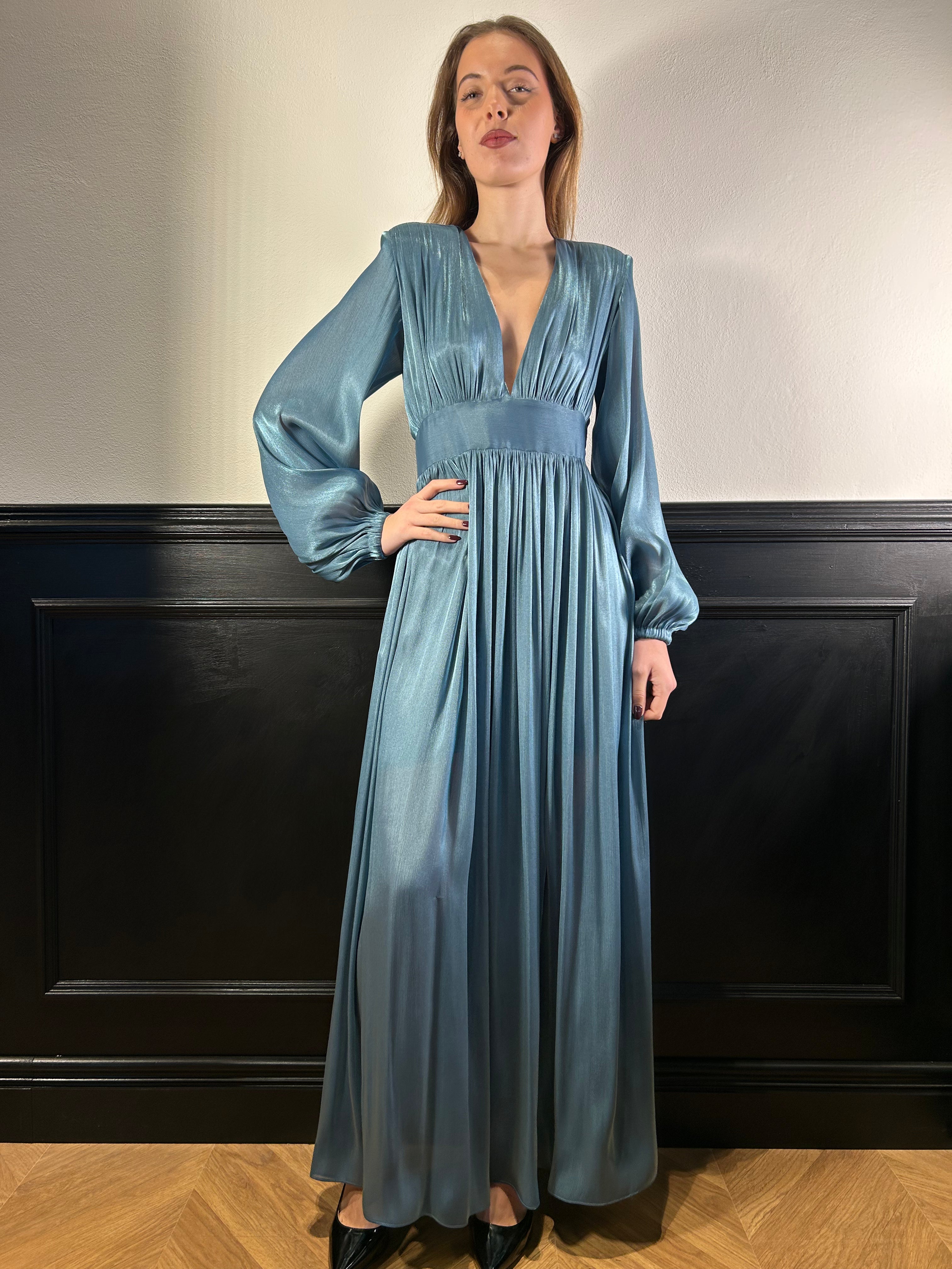 Abito lungo Imperial scollo a V azzurro