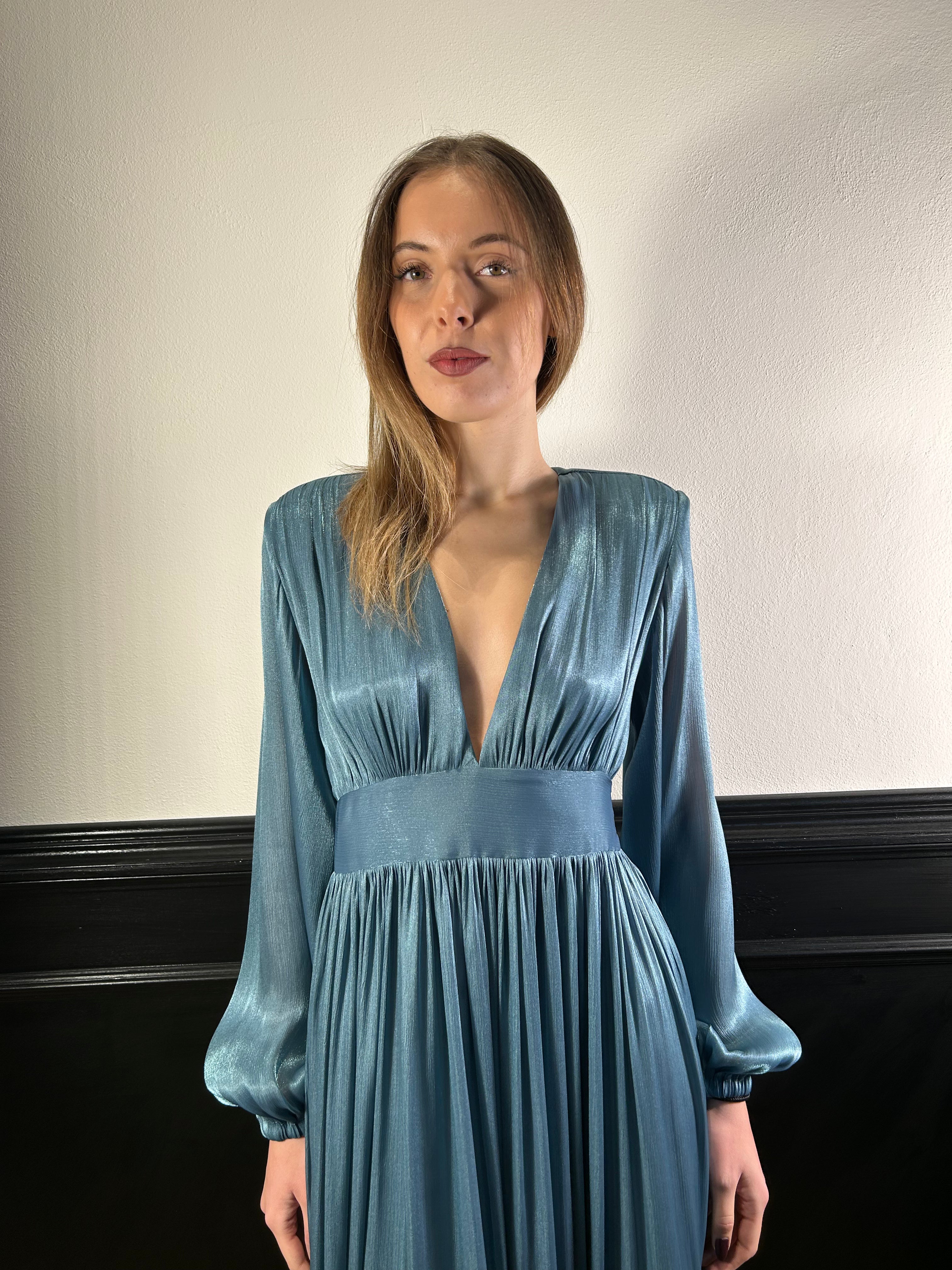 Abito lungo Imperial scollo a V azzurro