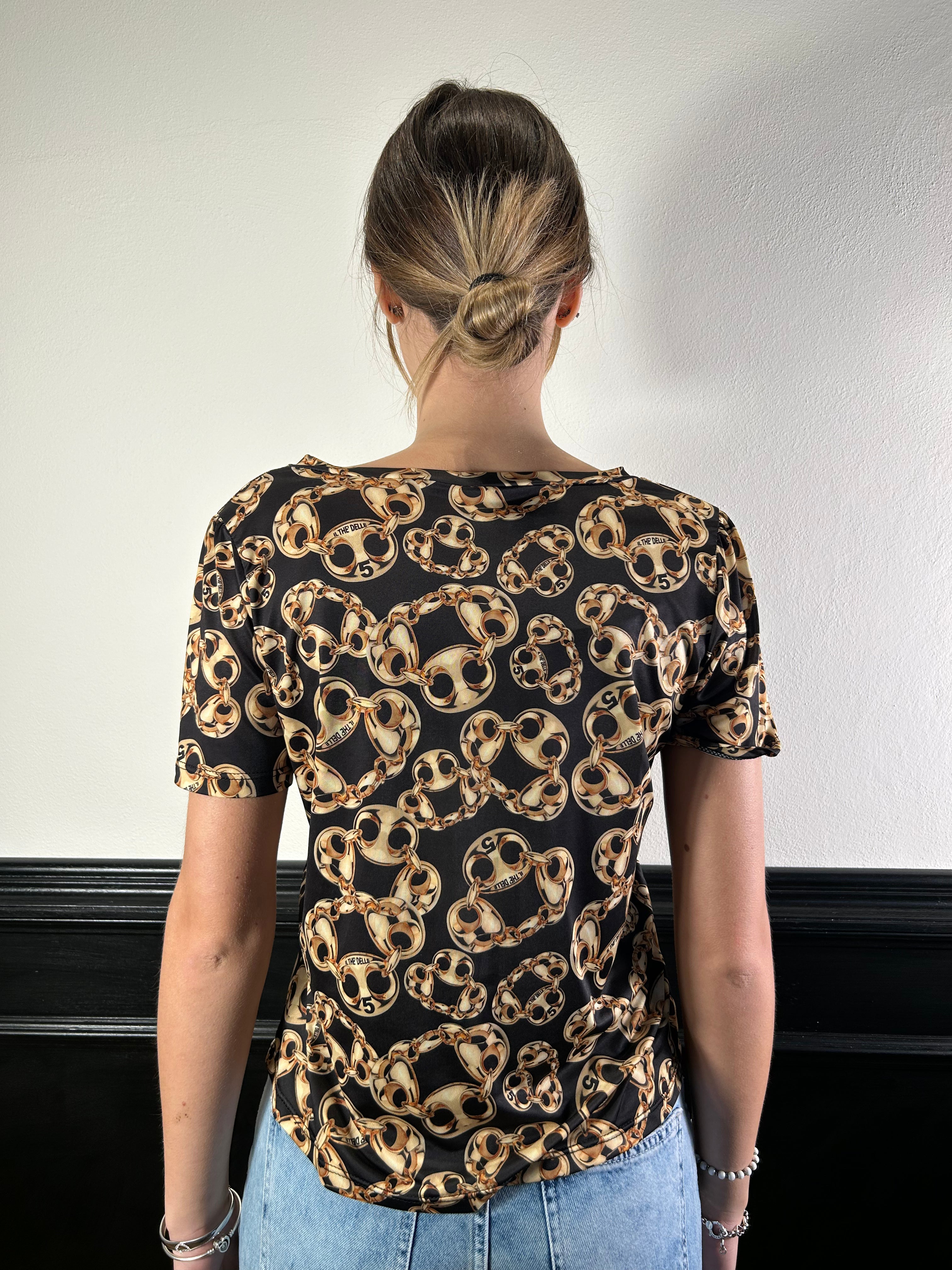 T-shirt scollo a V fantasia catena