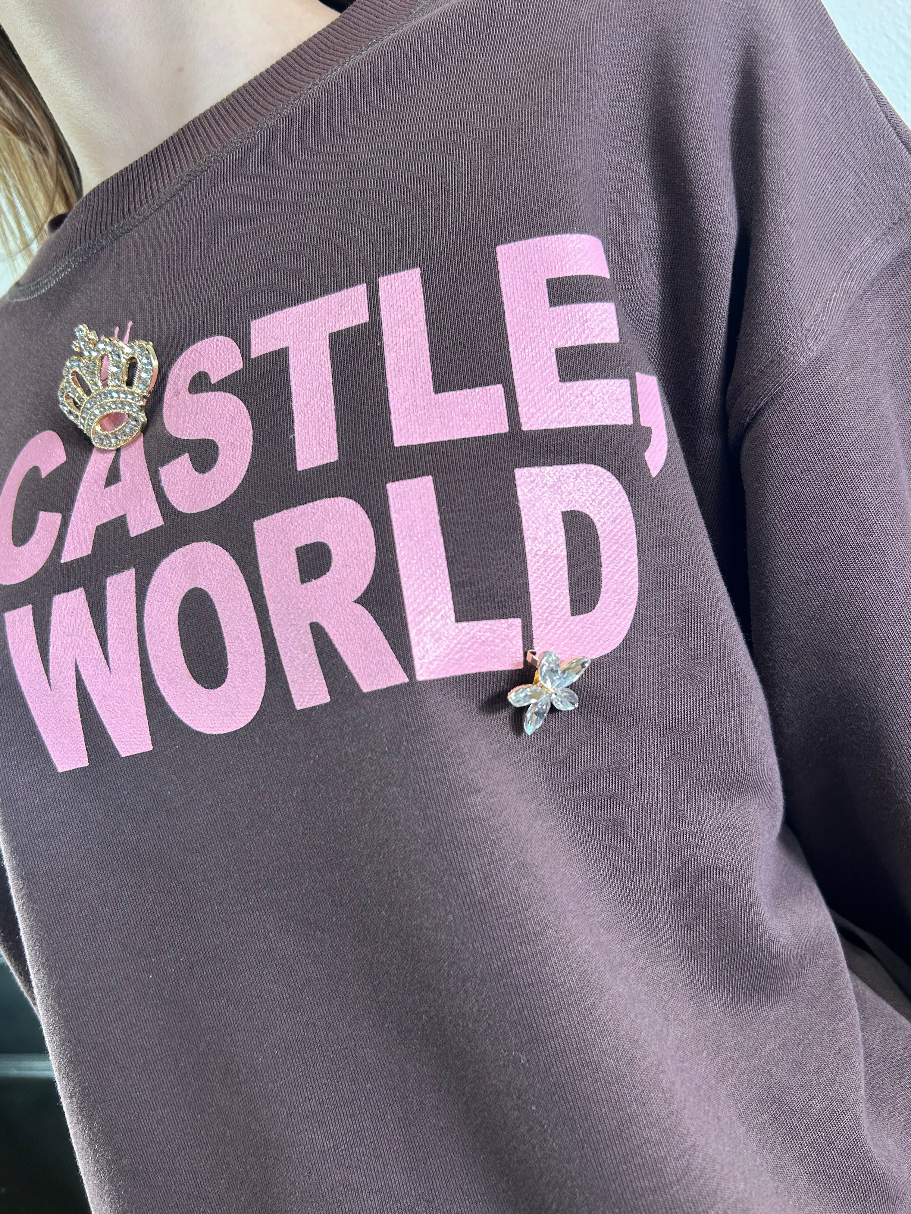 Felpa marrone con scritta rosa