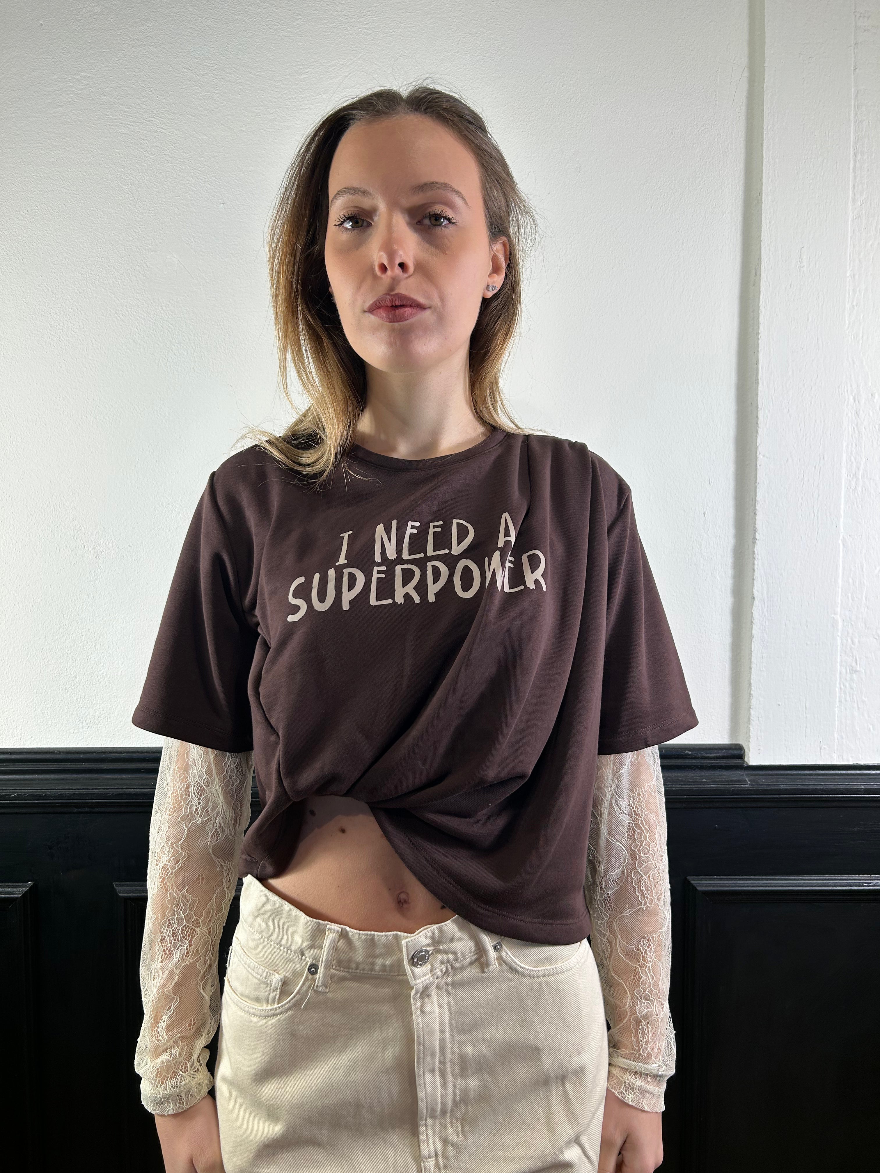 Felpa con maniche in pizzo e nodo marrone