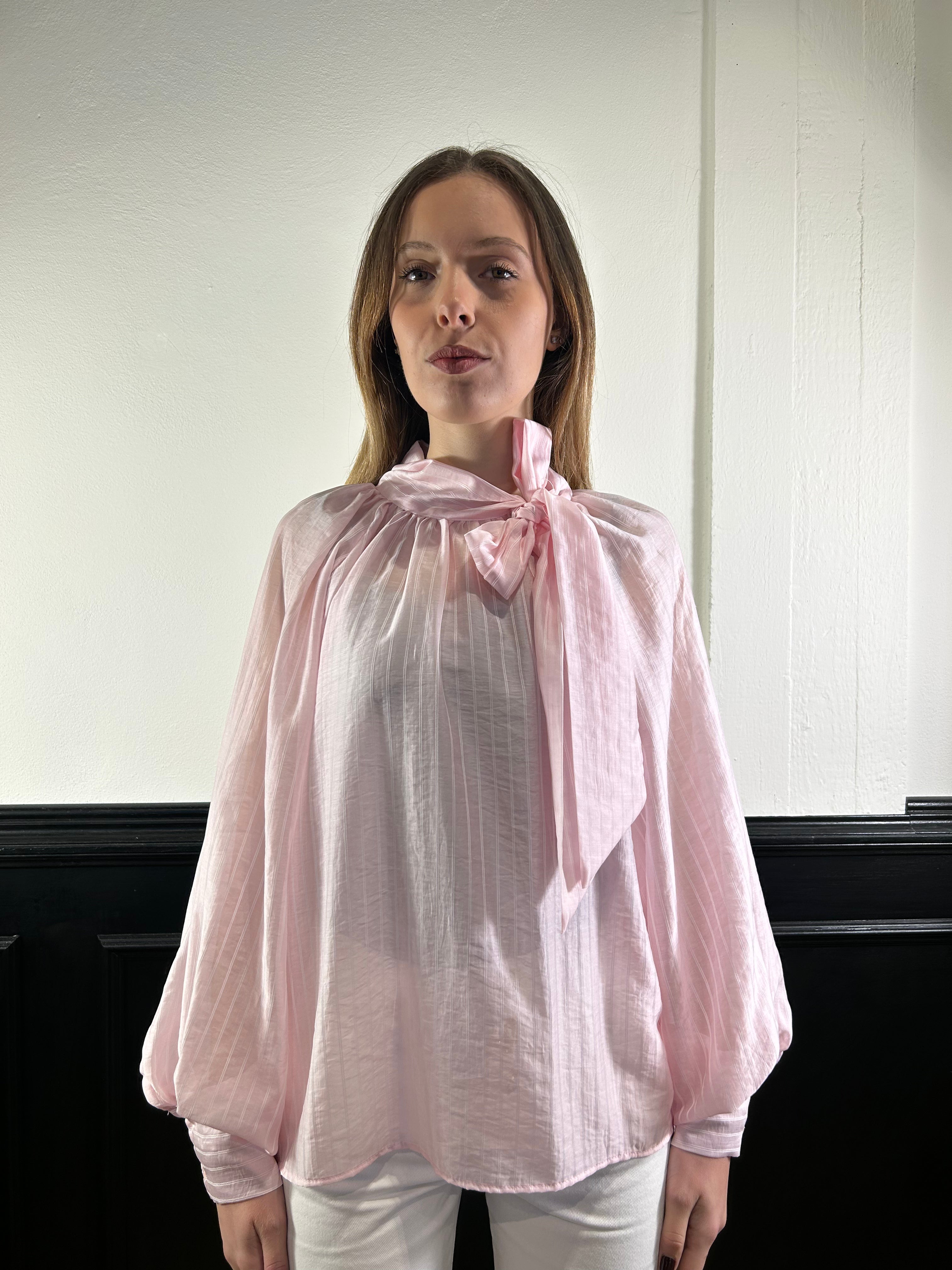 Camicia in organza rosa gessata