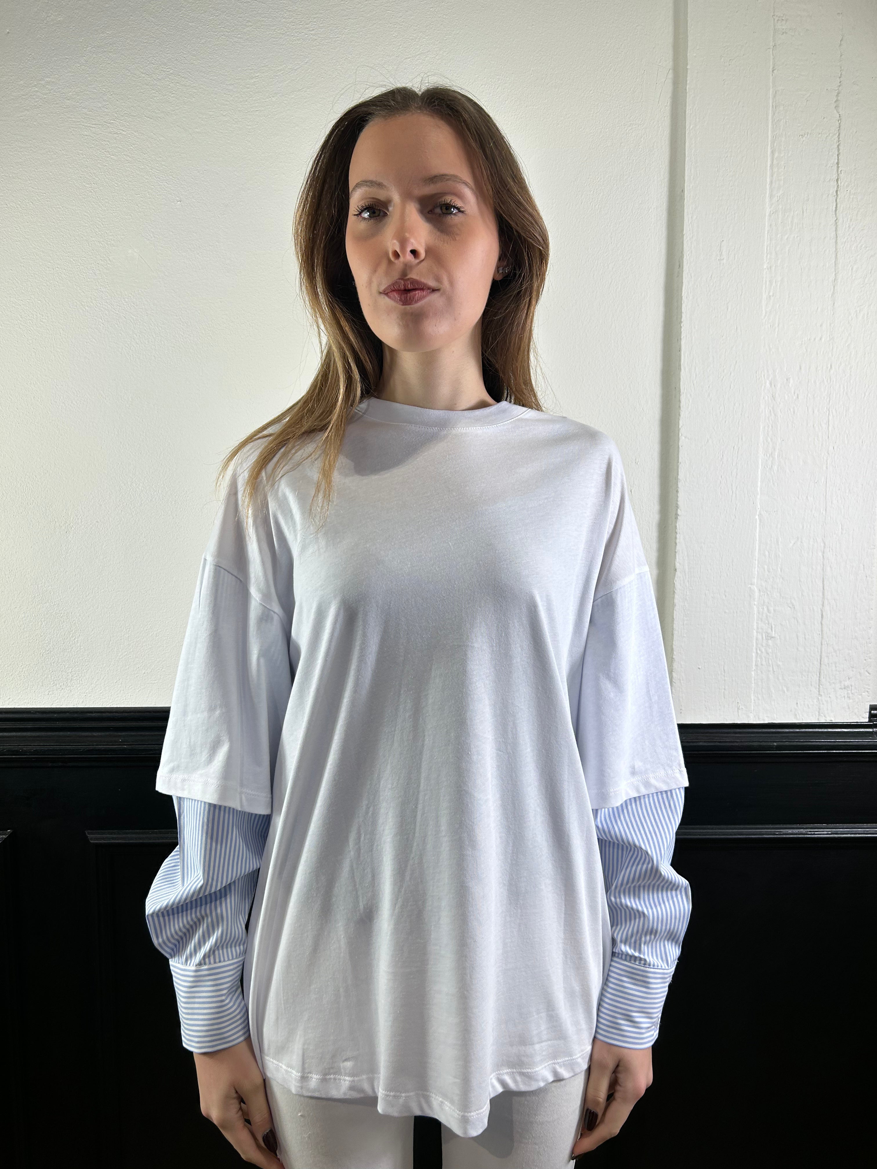 T-shirt panna con maniche camicia oxford