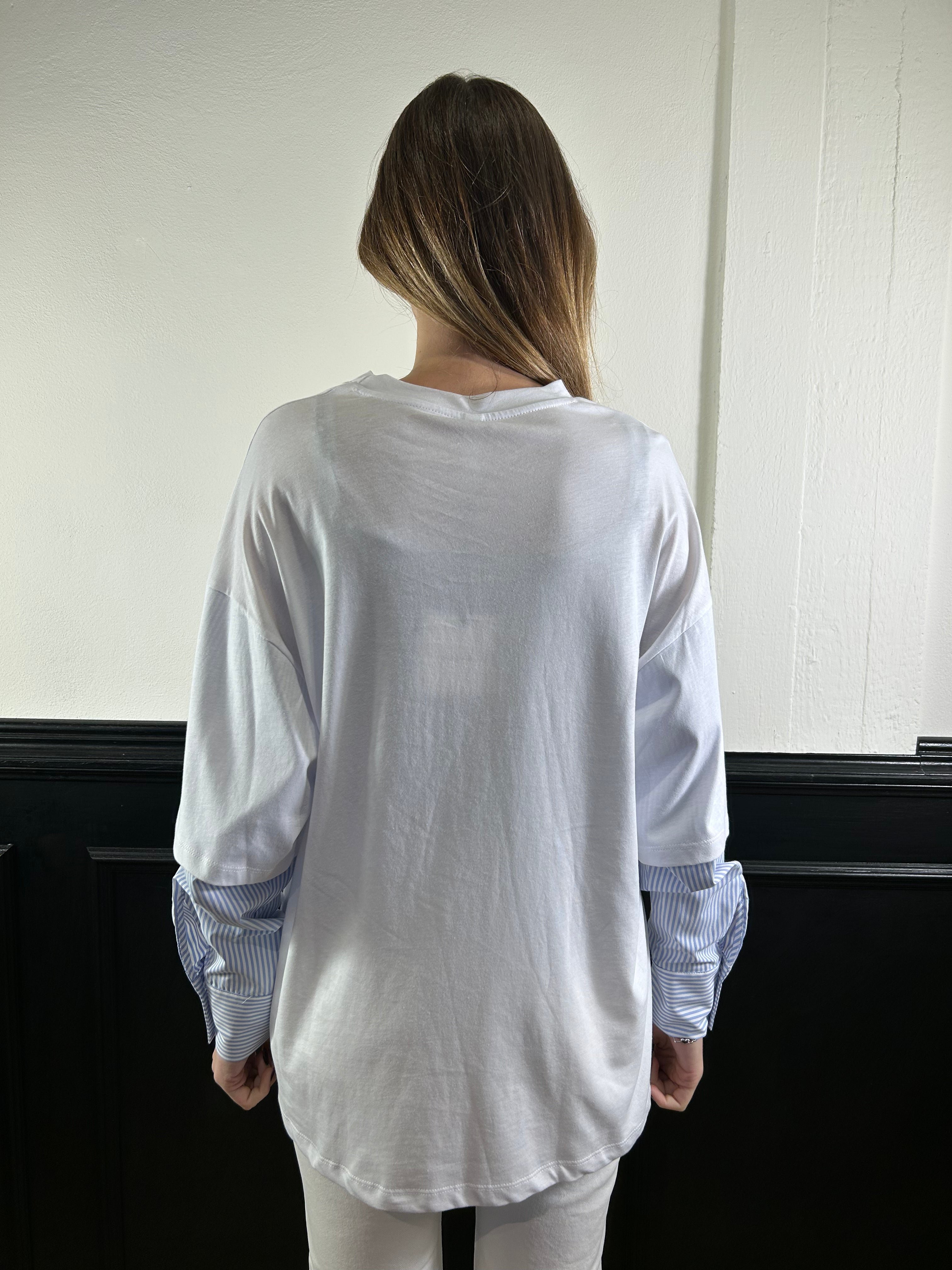 T-shirt panna con maniche camicia oxford