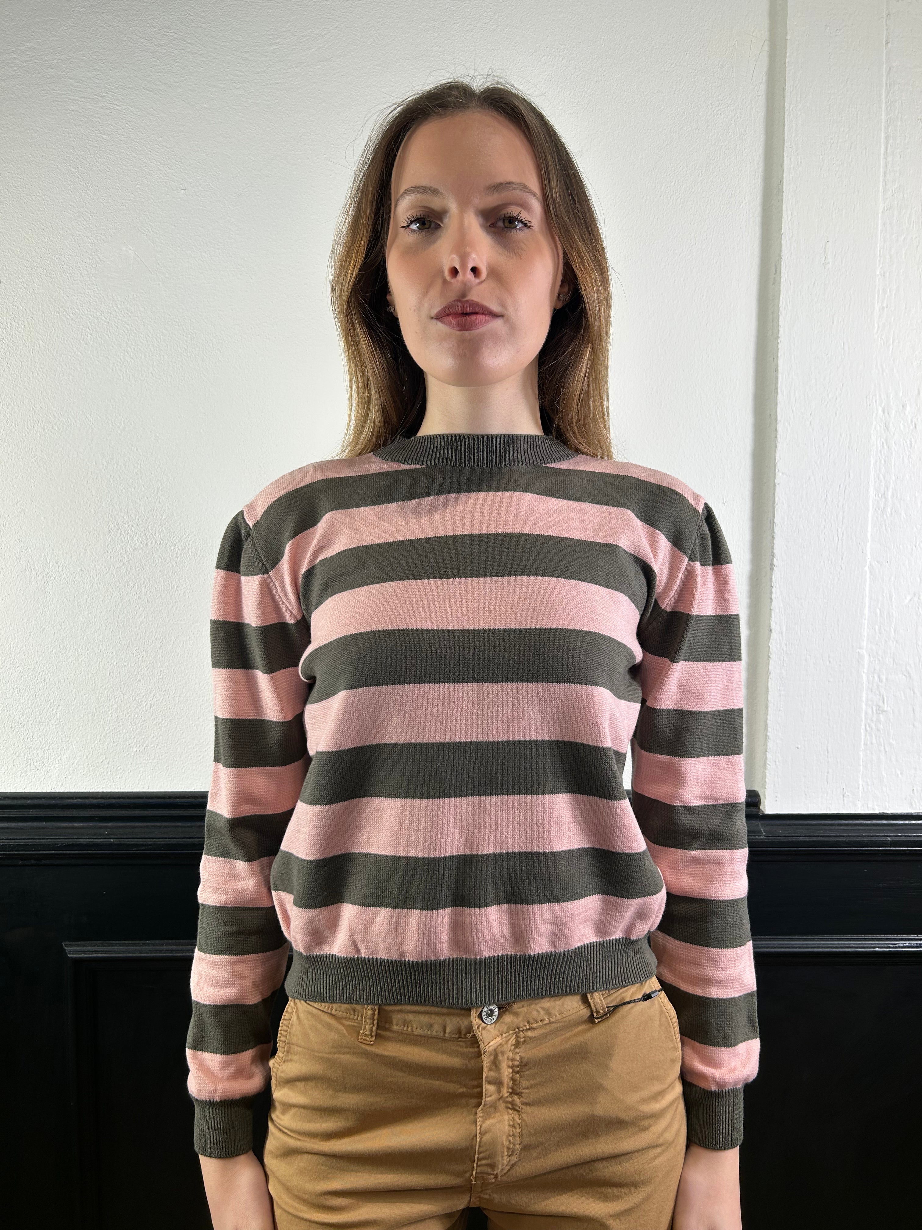 Pull a righe verde militare/rosa