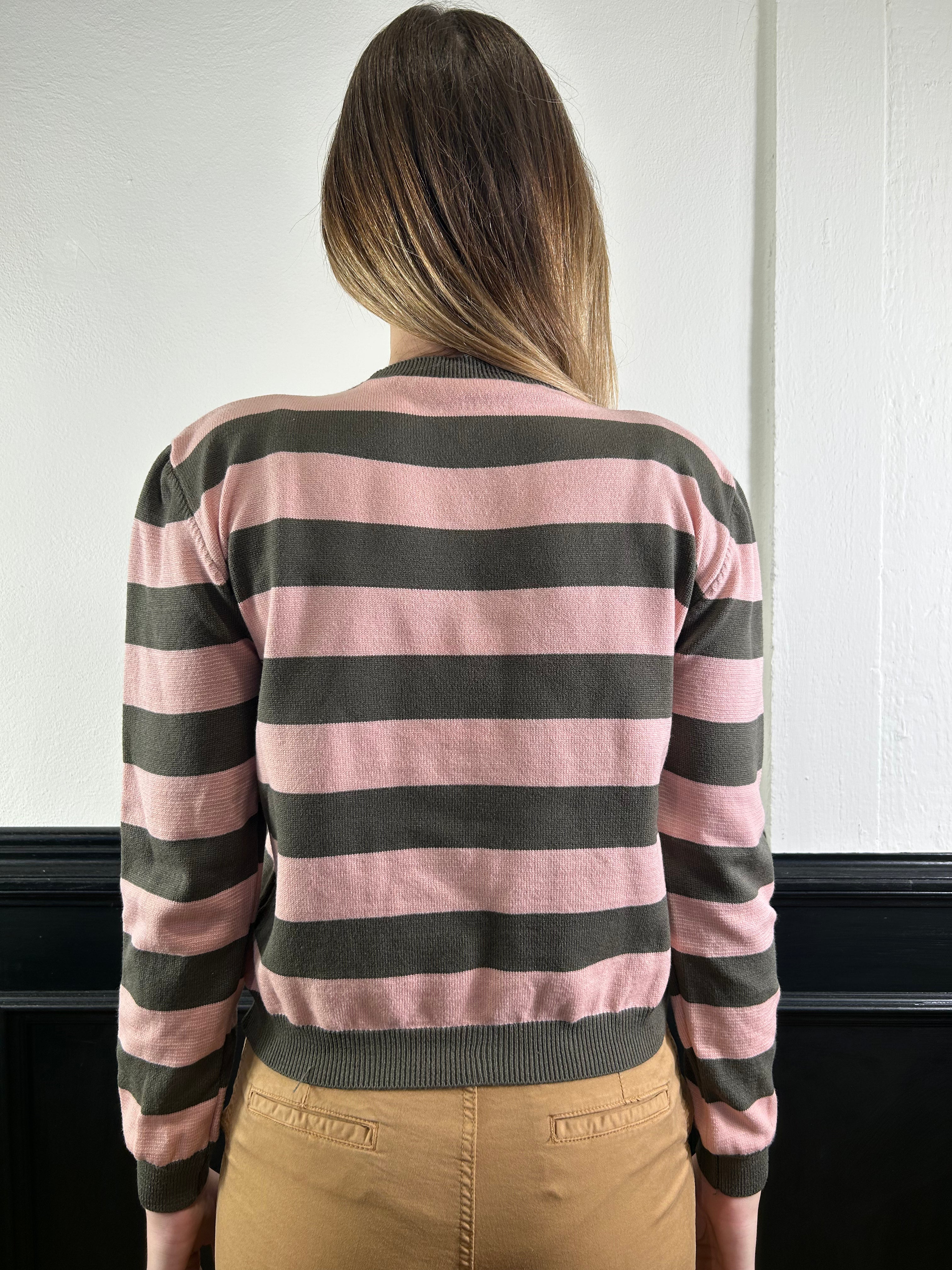 Pull a righe verde militare/rosa