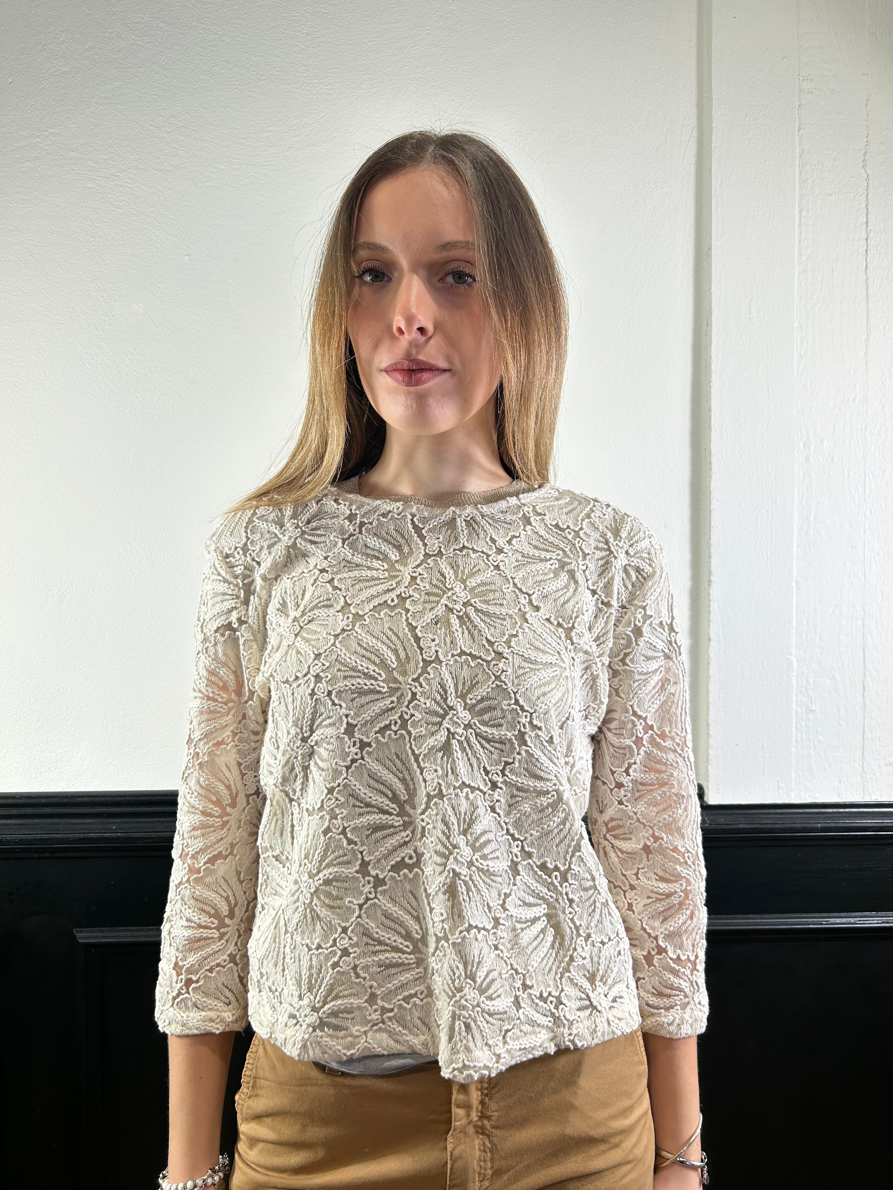 Blusa panna in pizzo