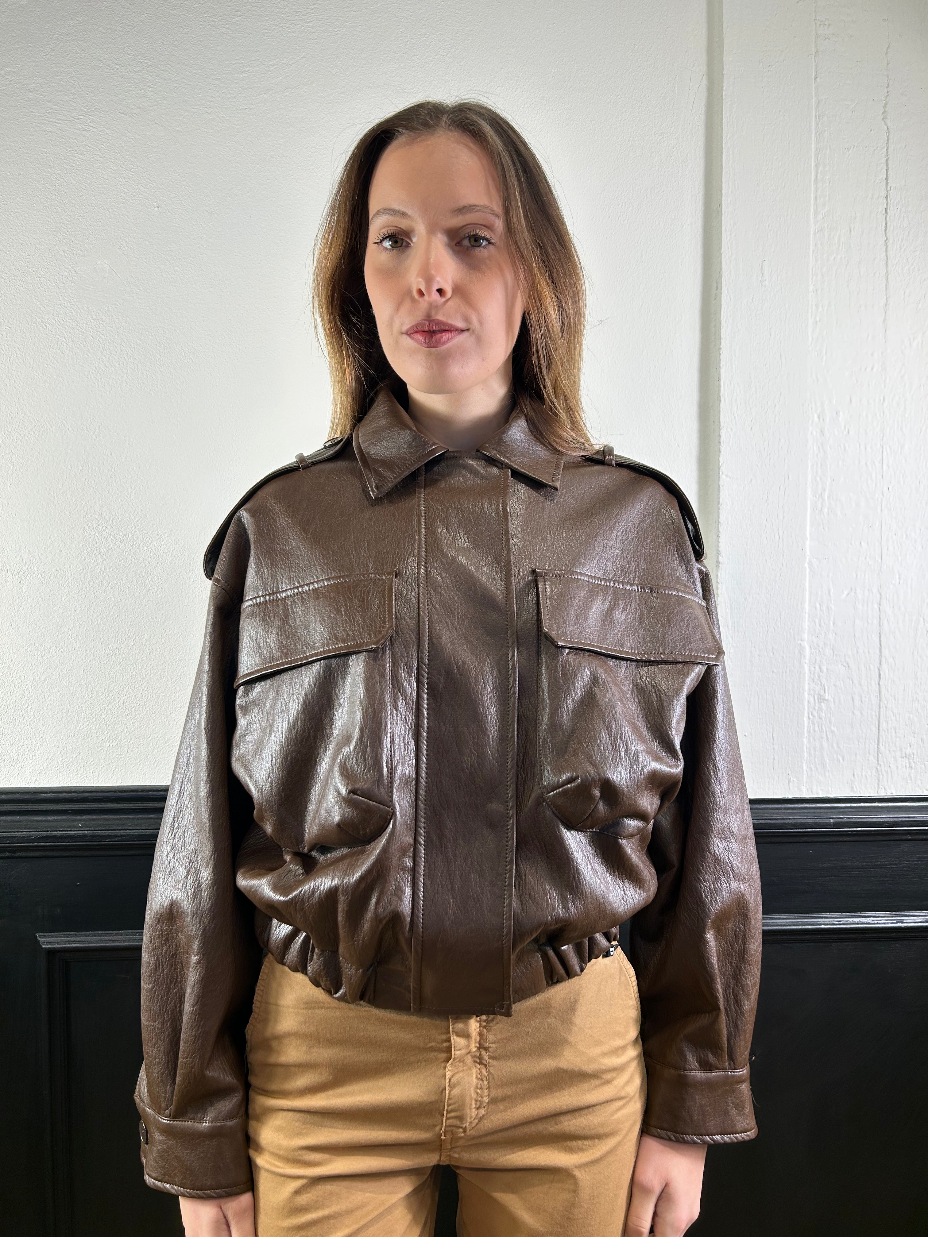 Bomber in ecopelle marrone