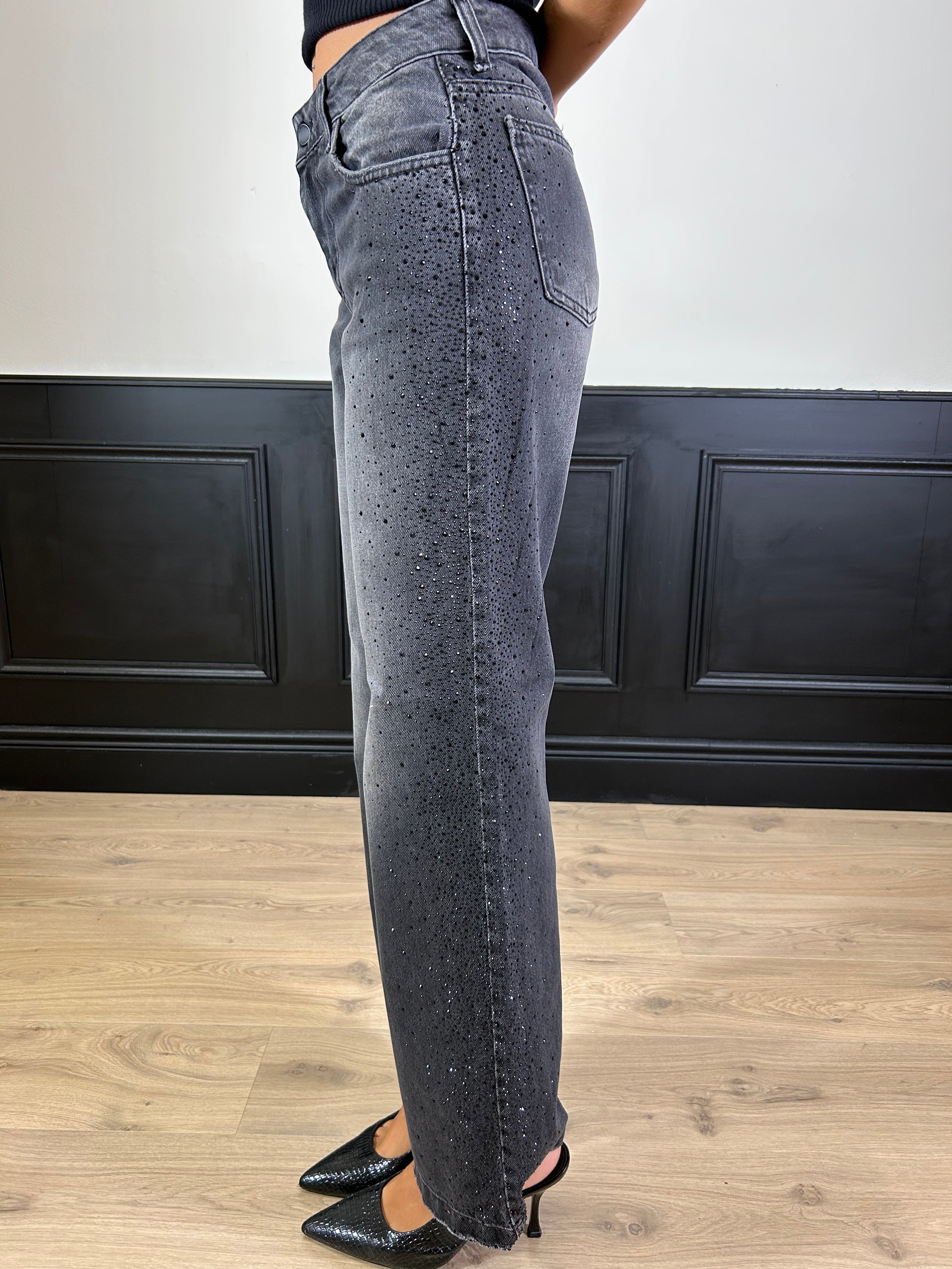 Jeans Ellelong nero con strass