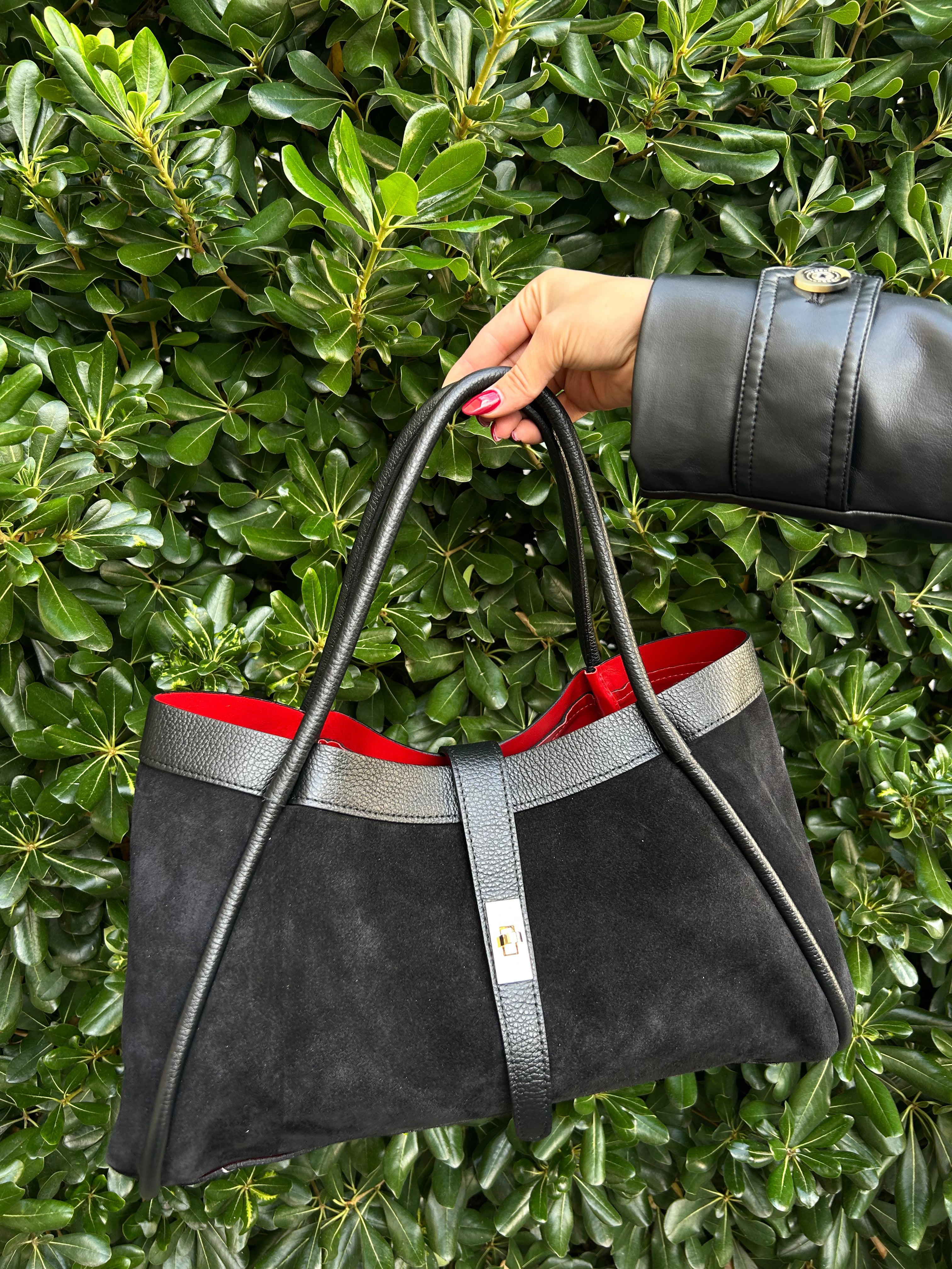 Borsa shopper con dettagli rossi