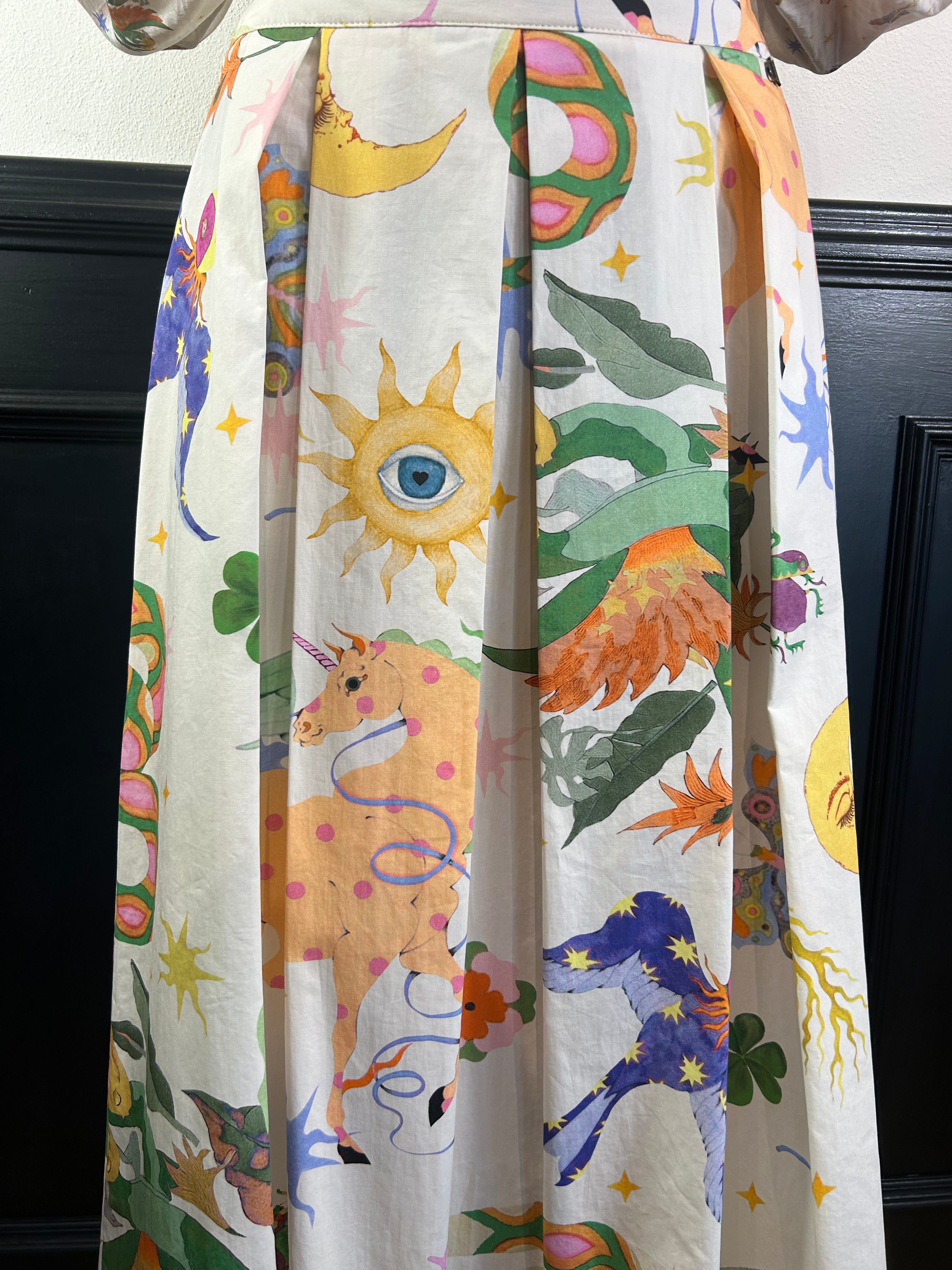 Gonna a pieghe fantasia zodiaco