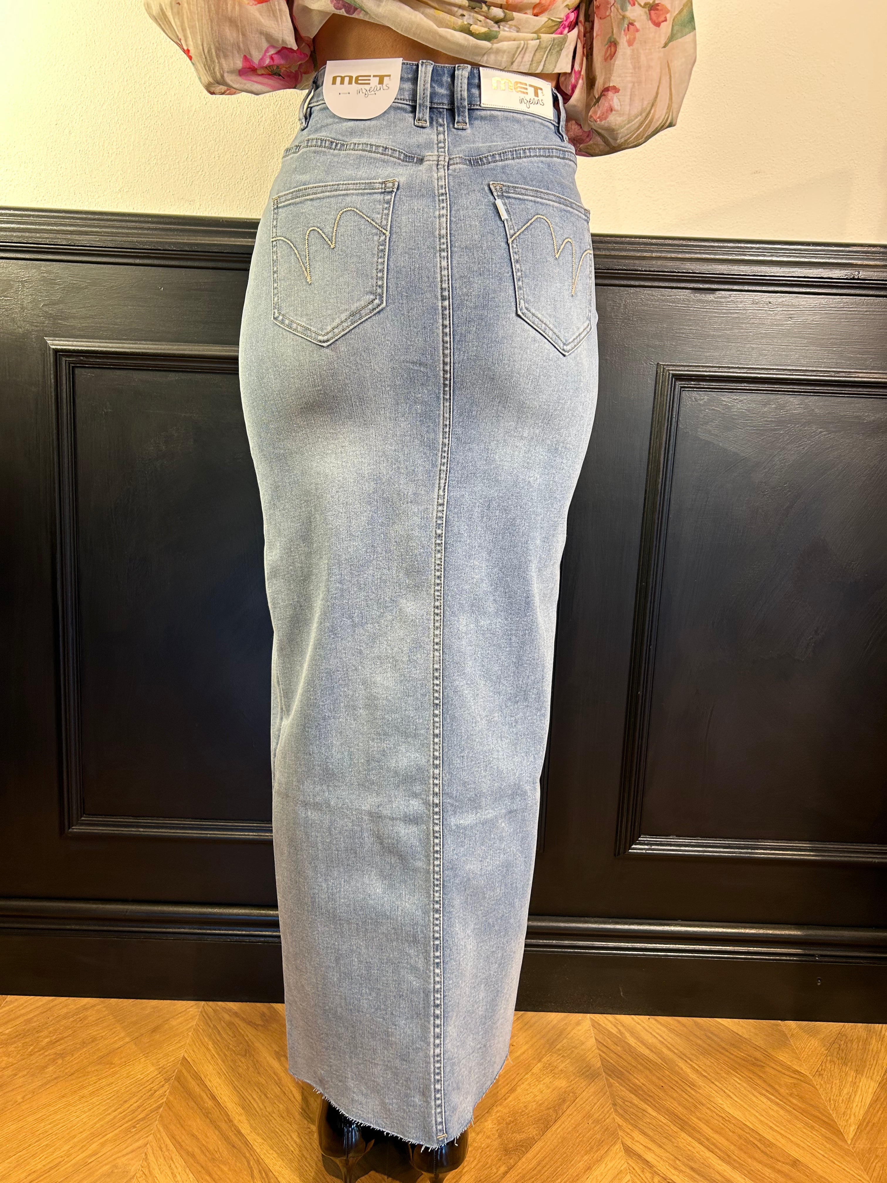 Gonna lunga in denim con spacco profondo