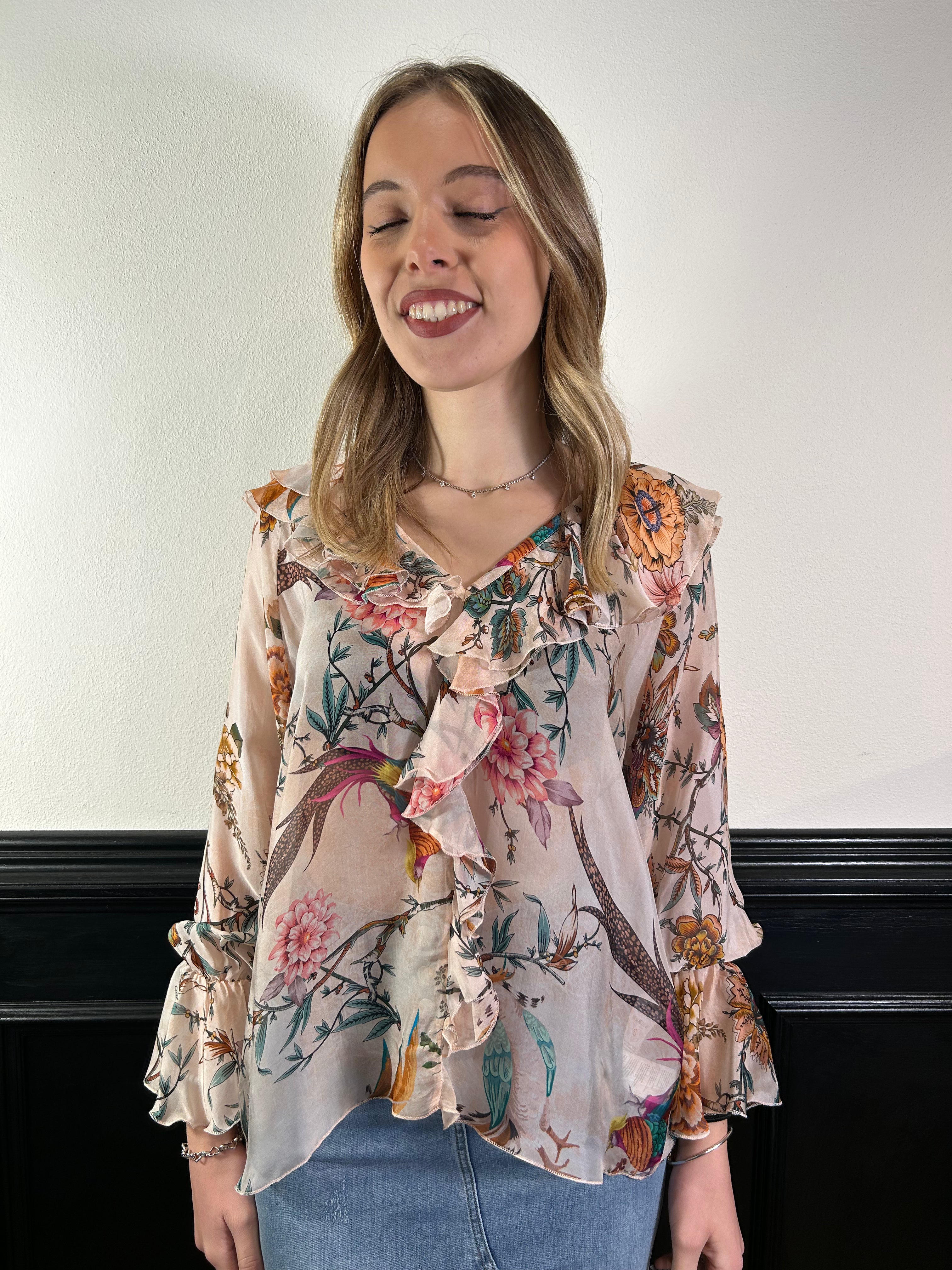 Blusa stampa floreale con maniche ampie