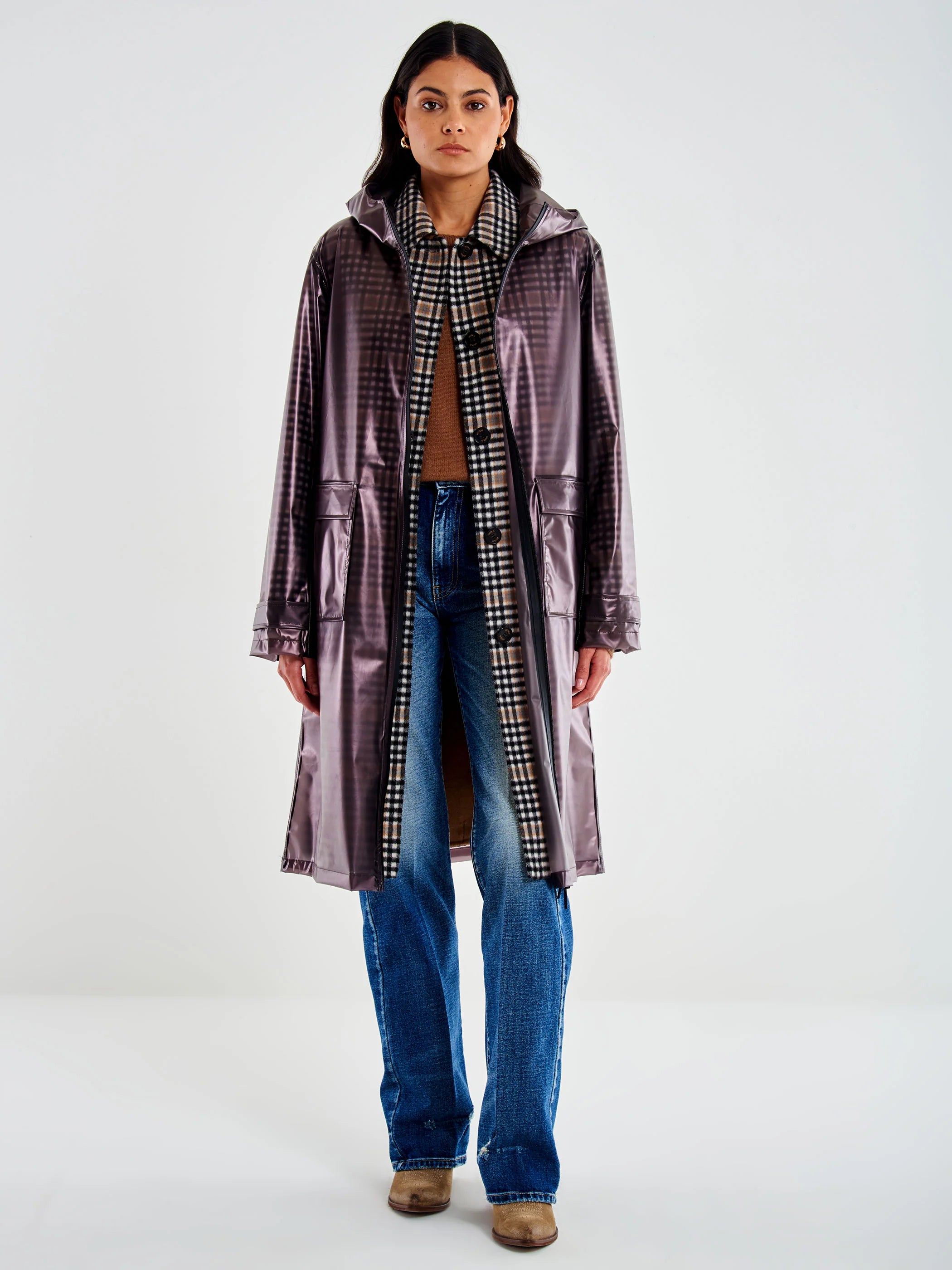 Cappotto a Quadri Con Impermeabile