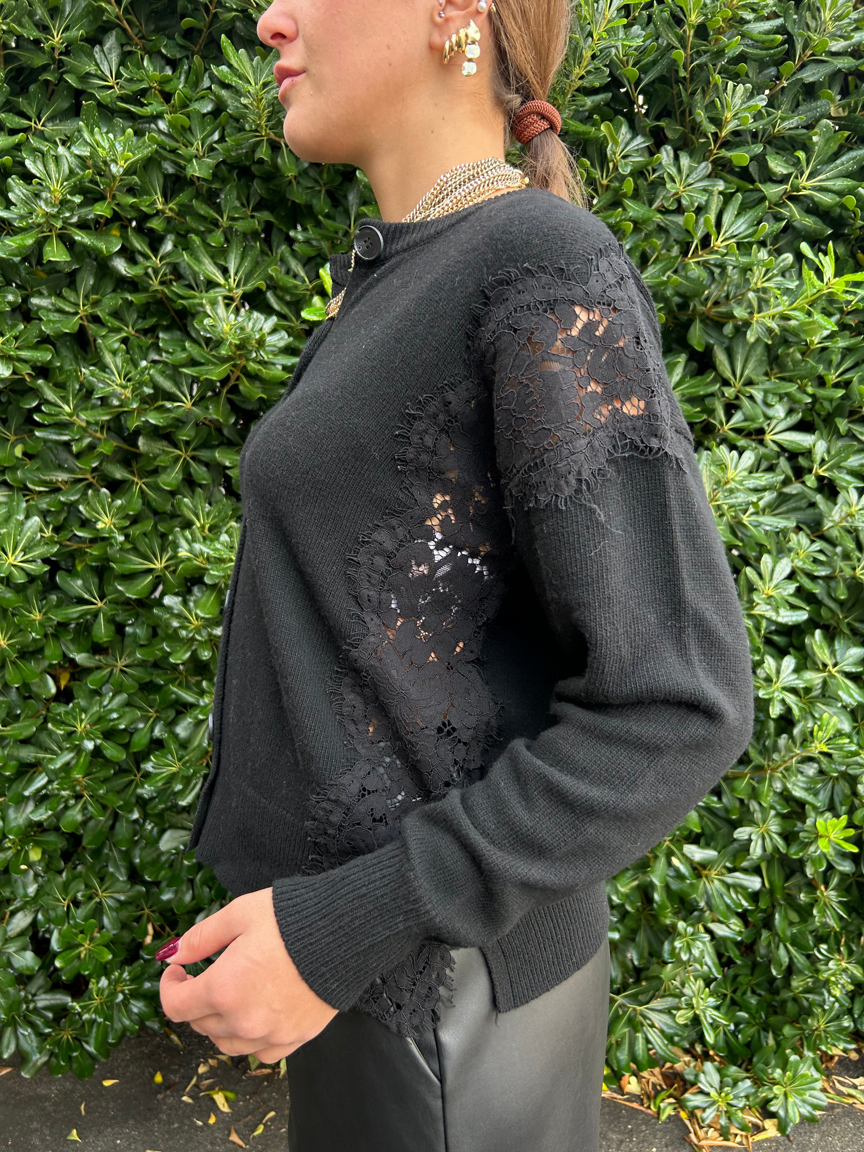 Cardigan con dettagli pizzo