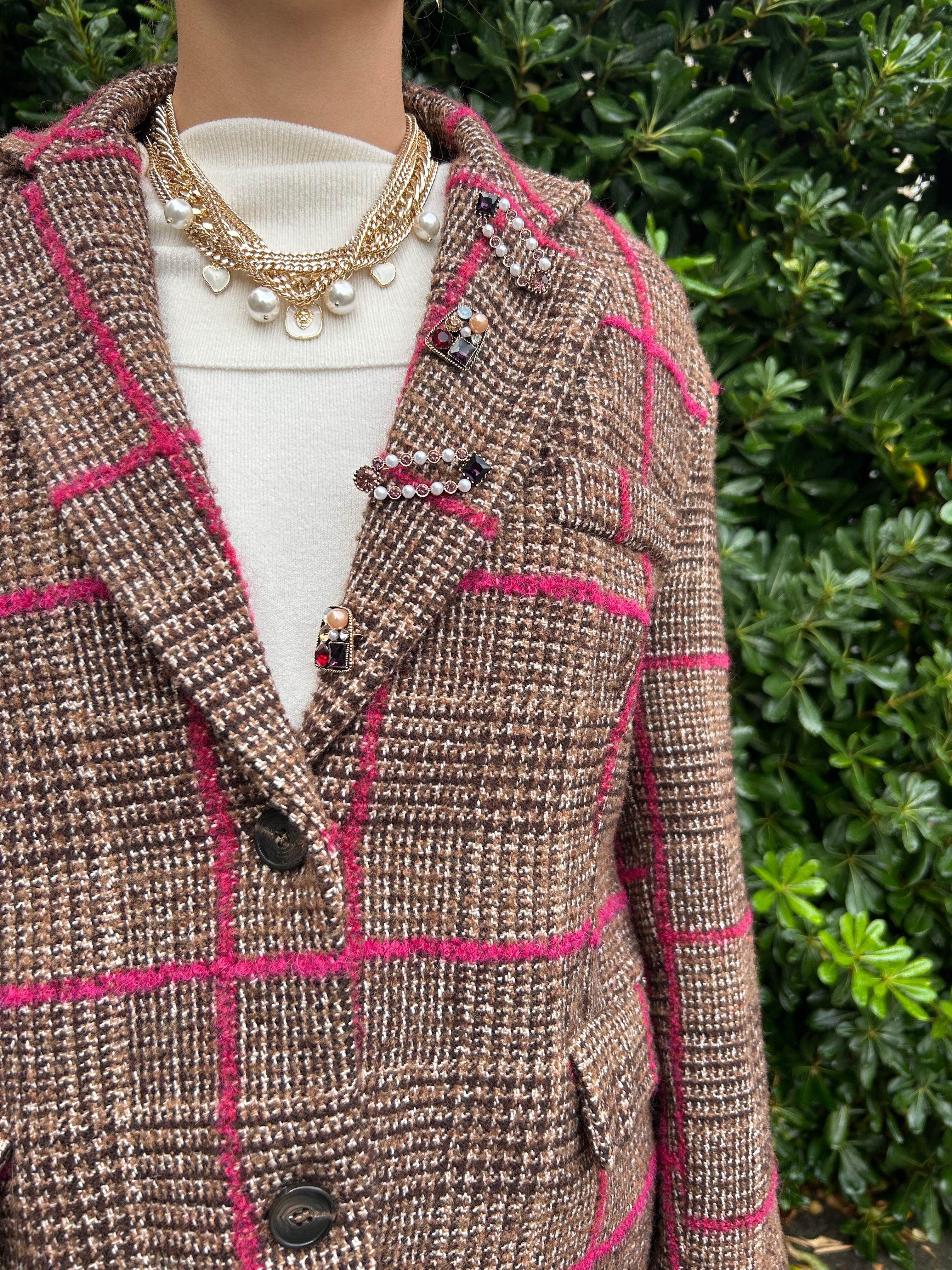 Giacca oversize con quadro magenta