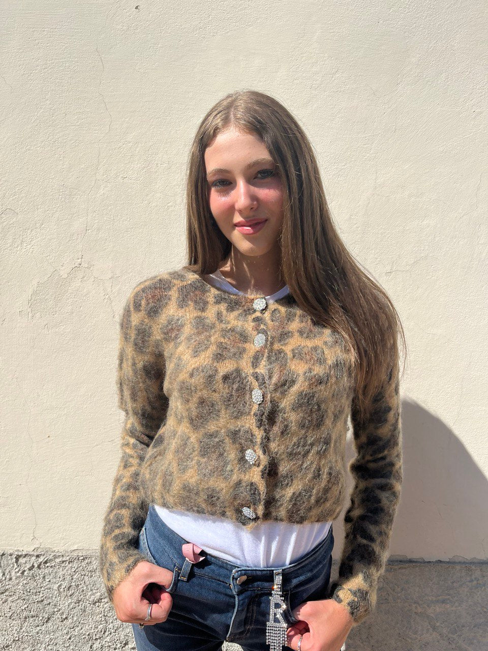 Pull fantasia animalier con bottoni gioiello