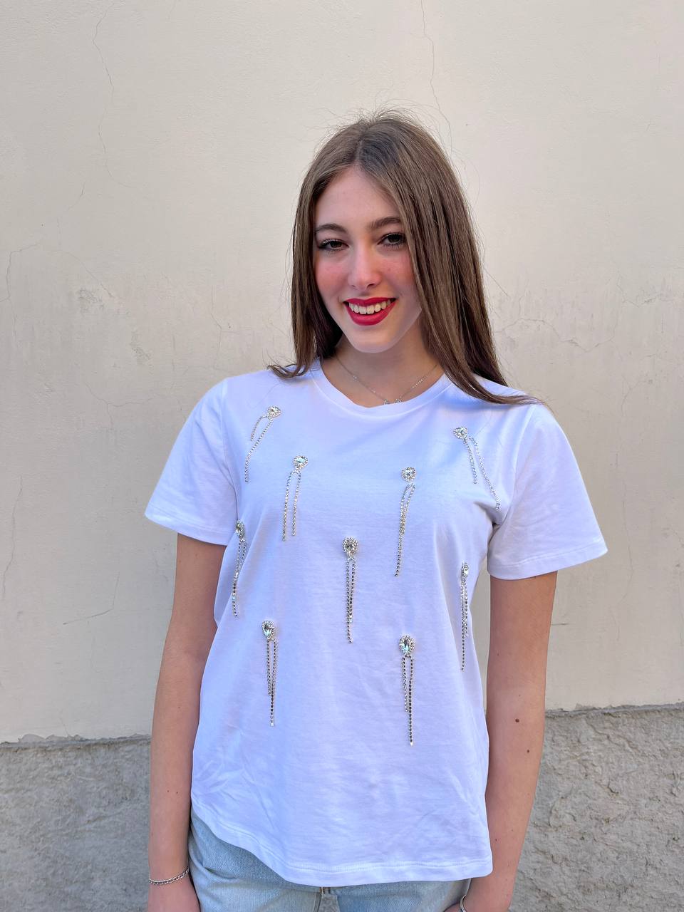 T-shirt dettaglio applicazioni strass