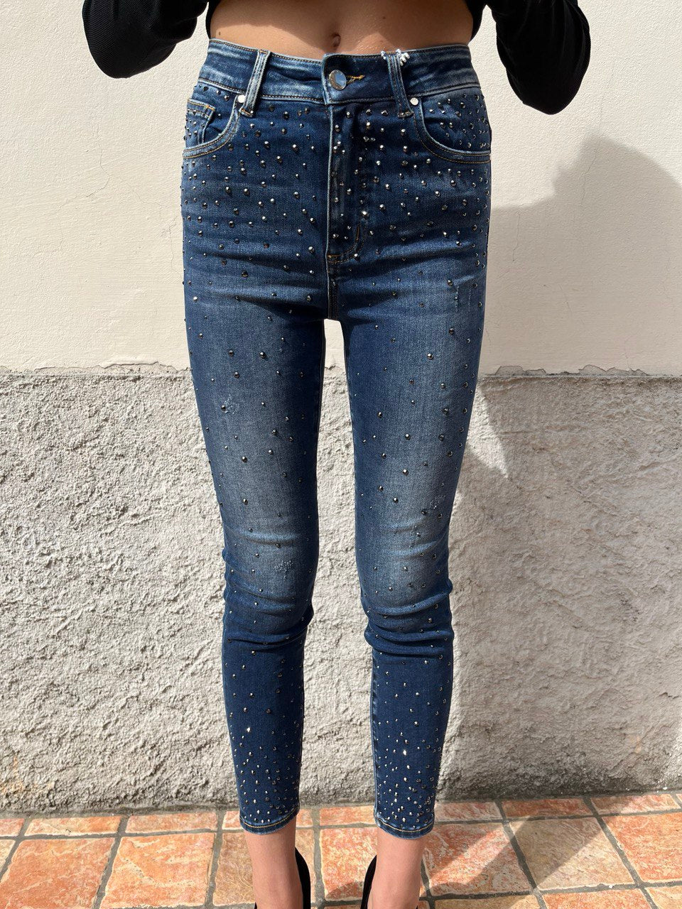 Jeans skinny con strass