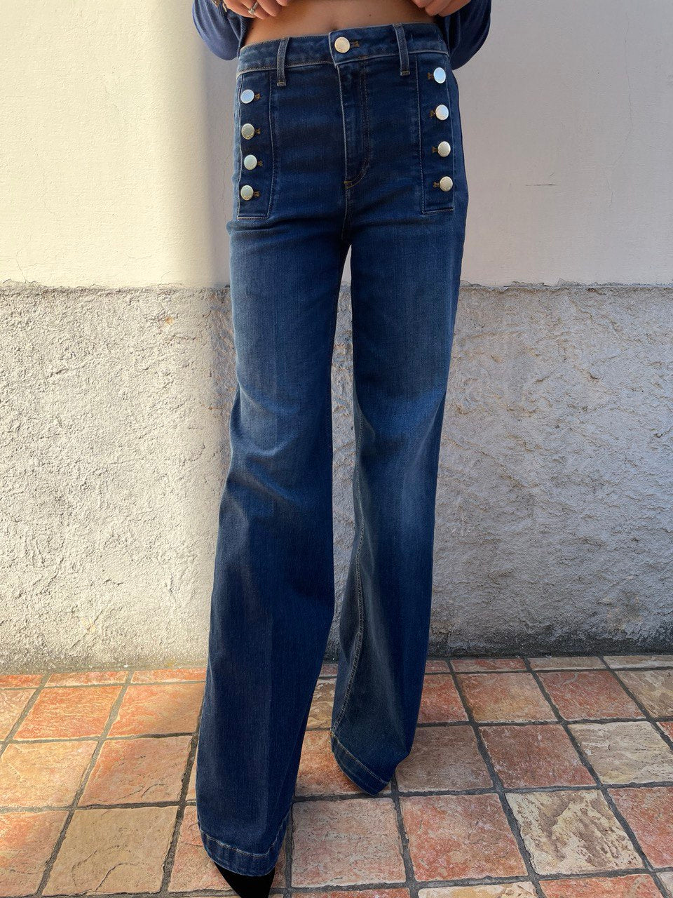 Jeans Giudith palazzo con bottoni dorati