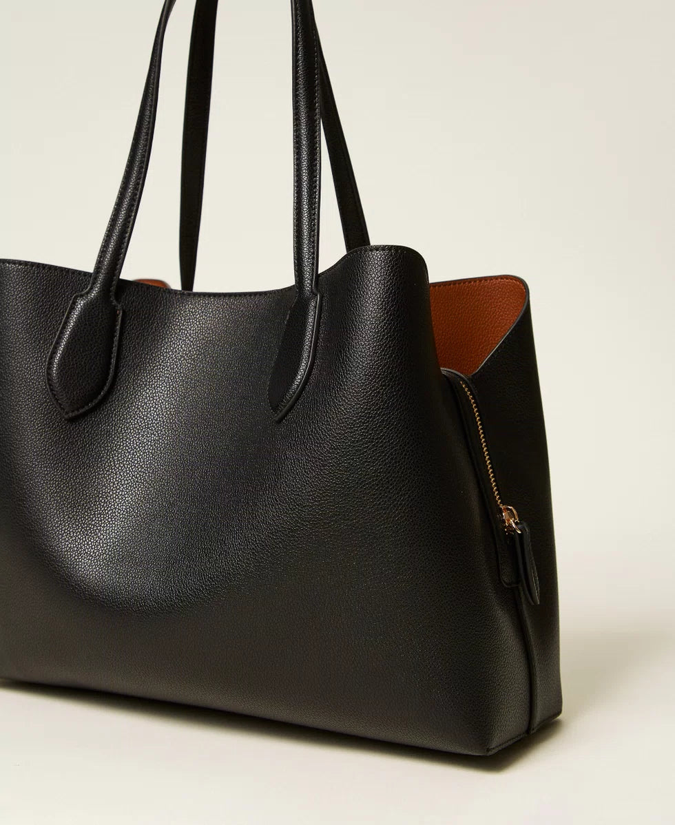 Borsa shopper bicolore con Oval T