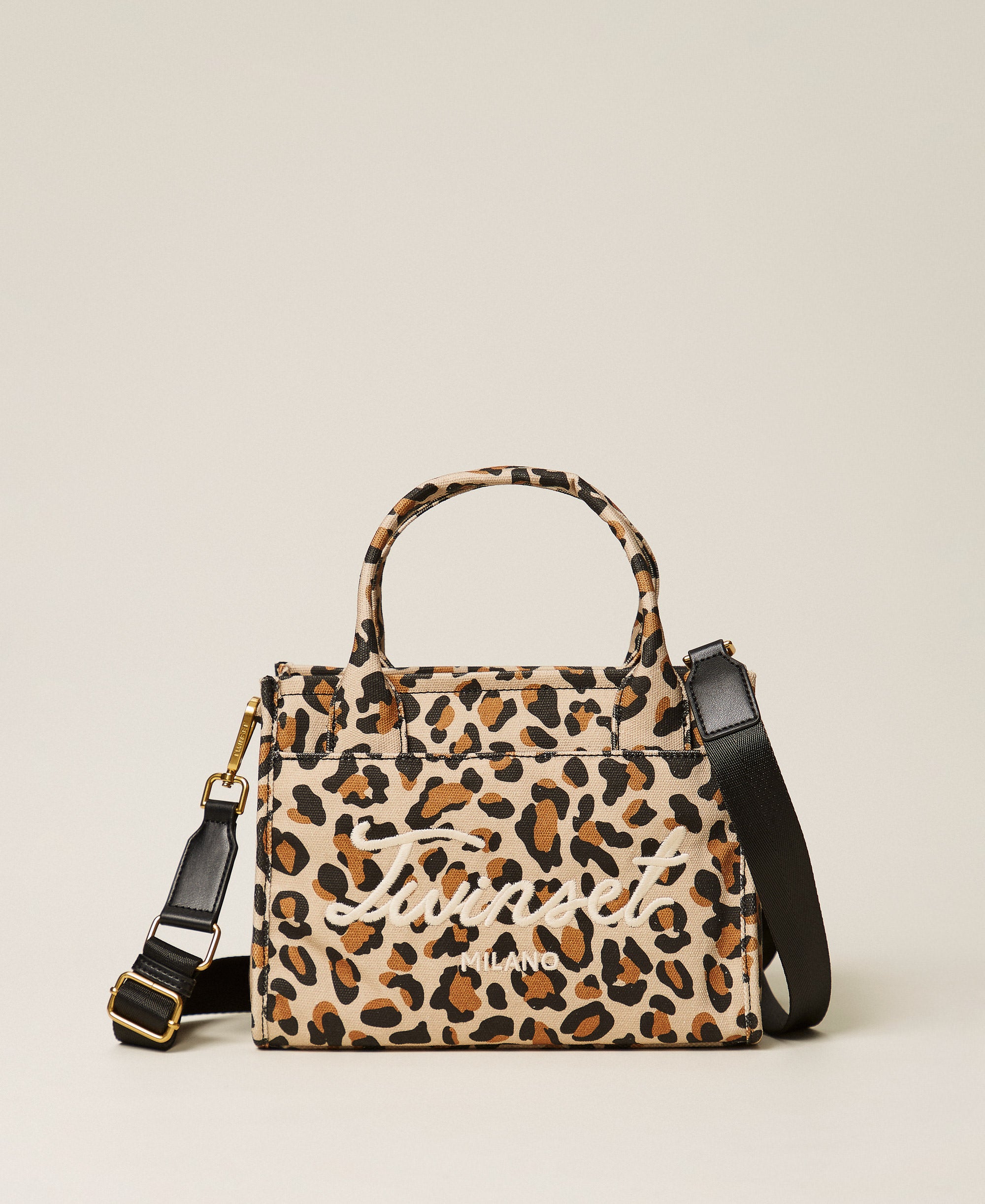 Borsa shopper in canvas animalier