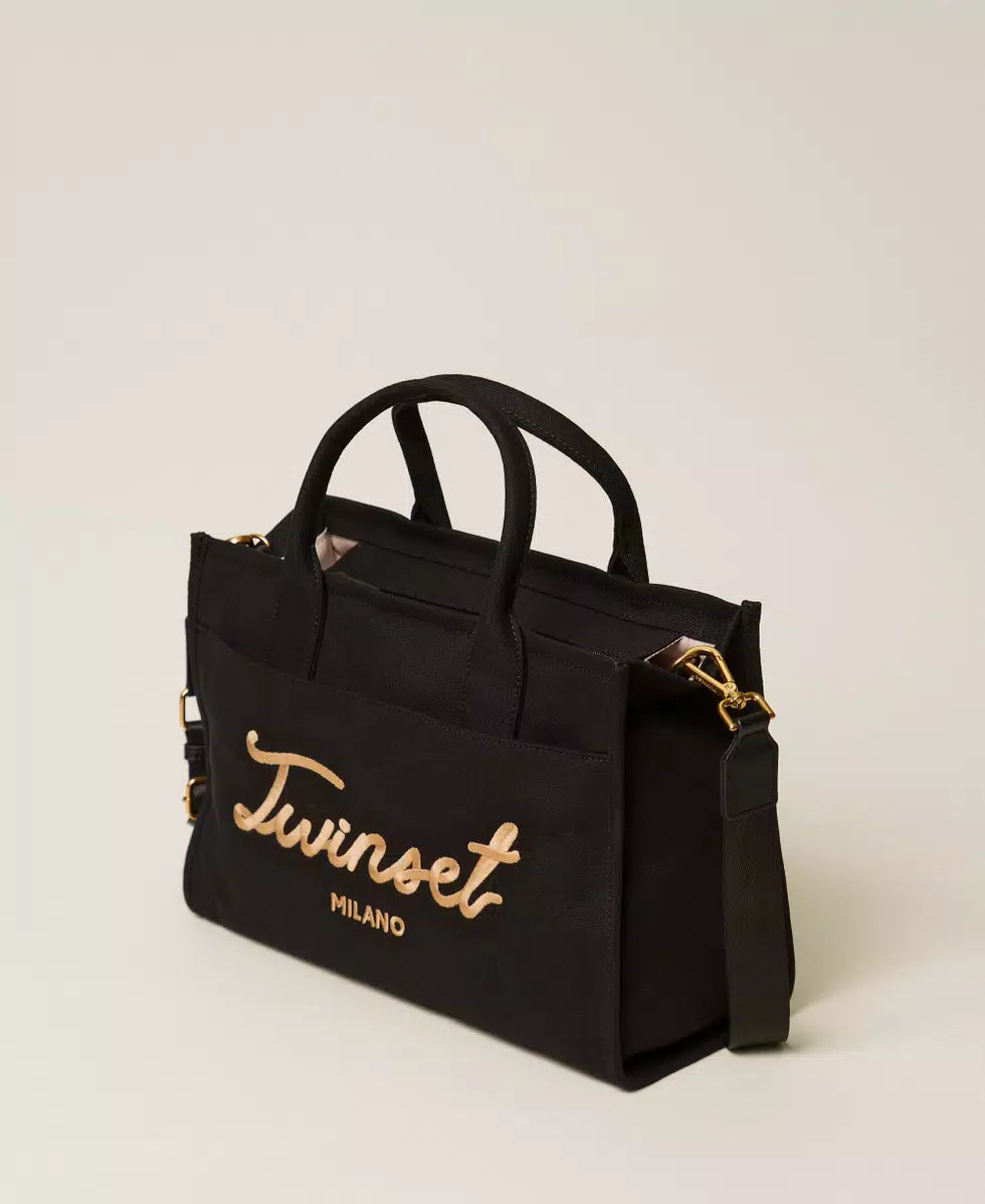Borsa shopper in canvas con logo