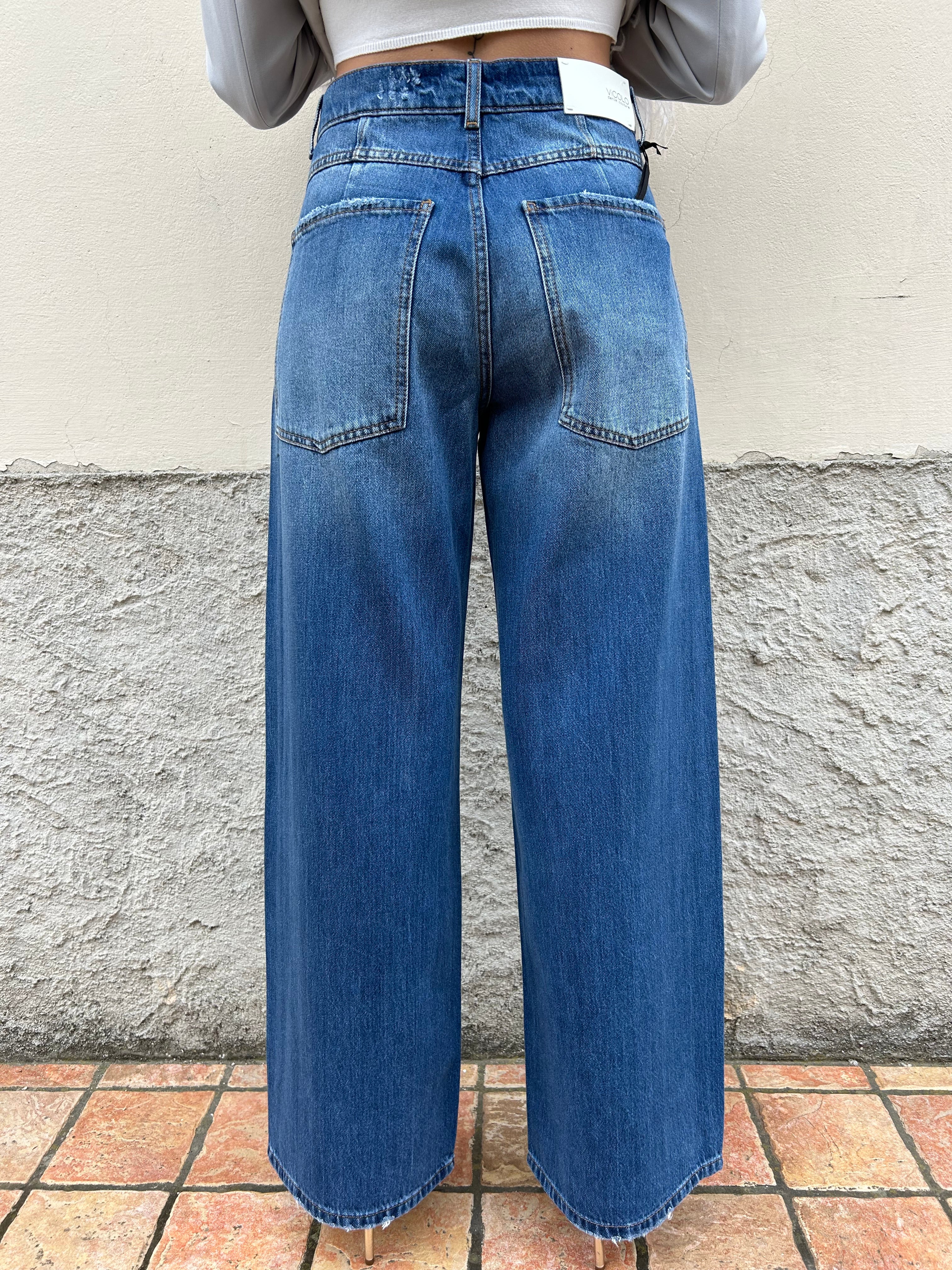 Jeans palazzo con strass