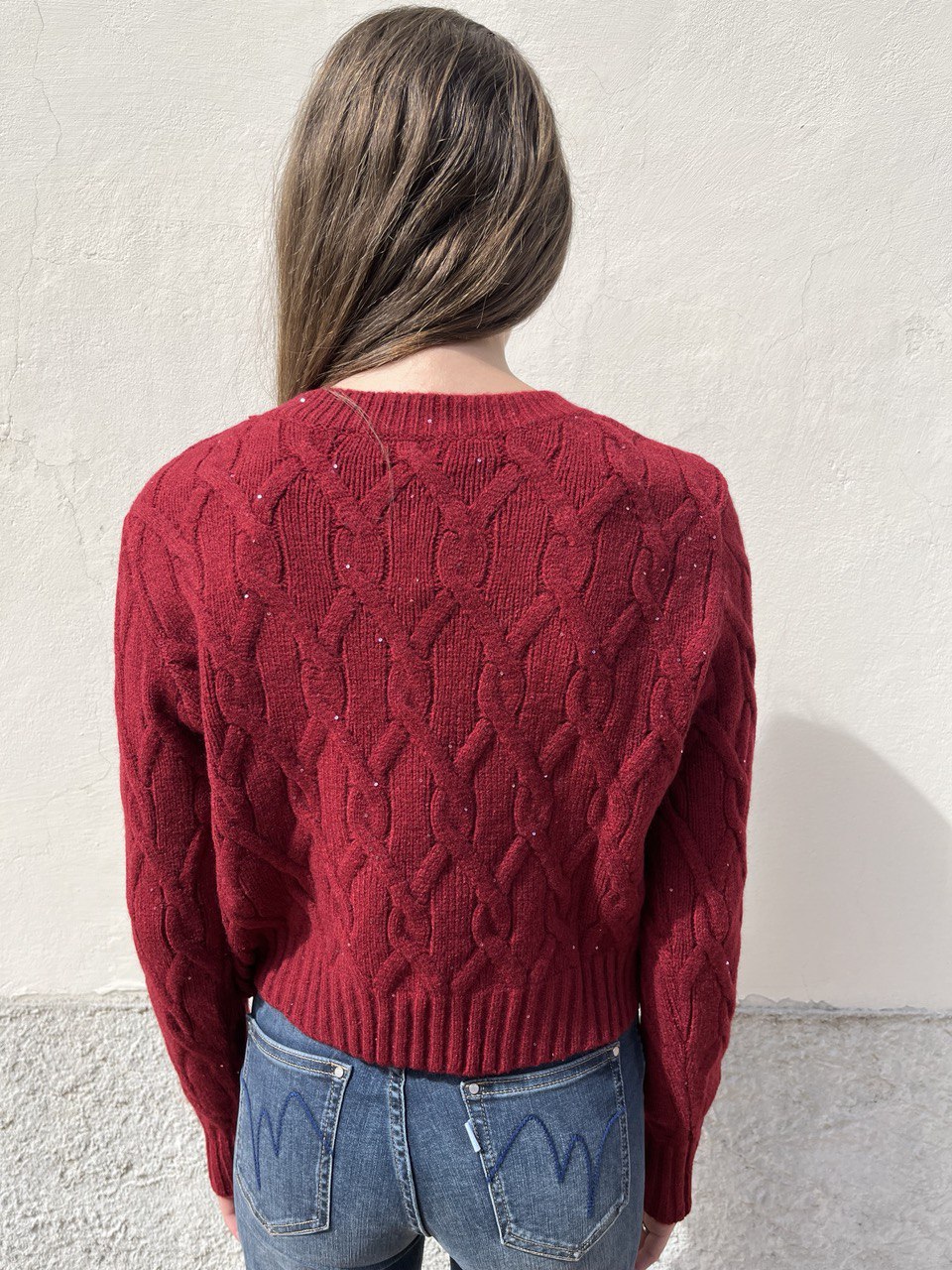 Pull con treccia e pailettes