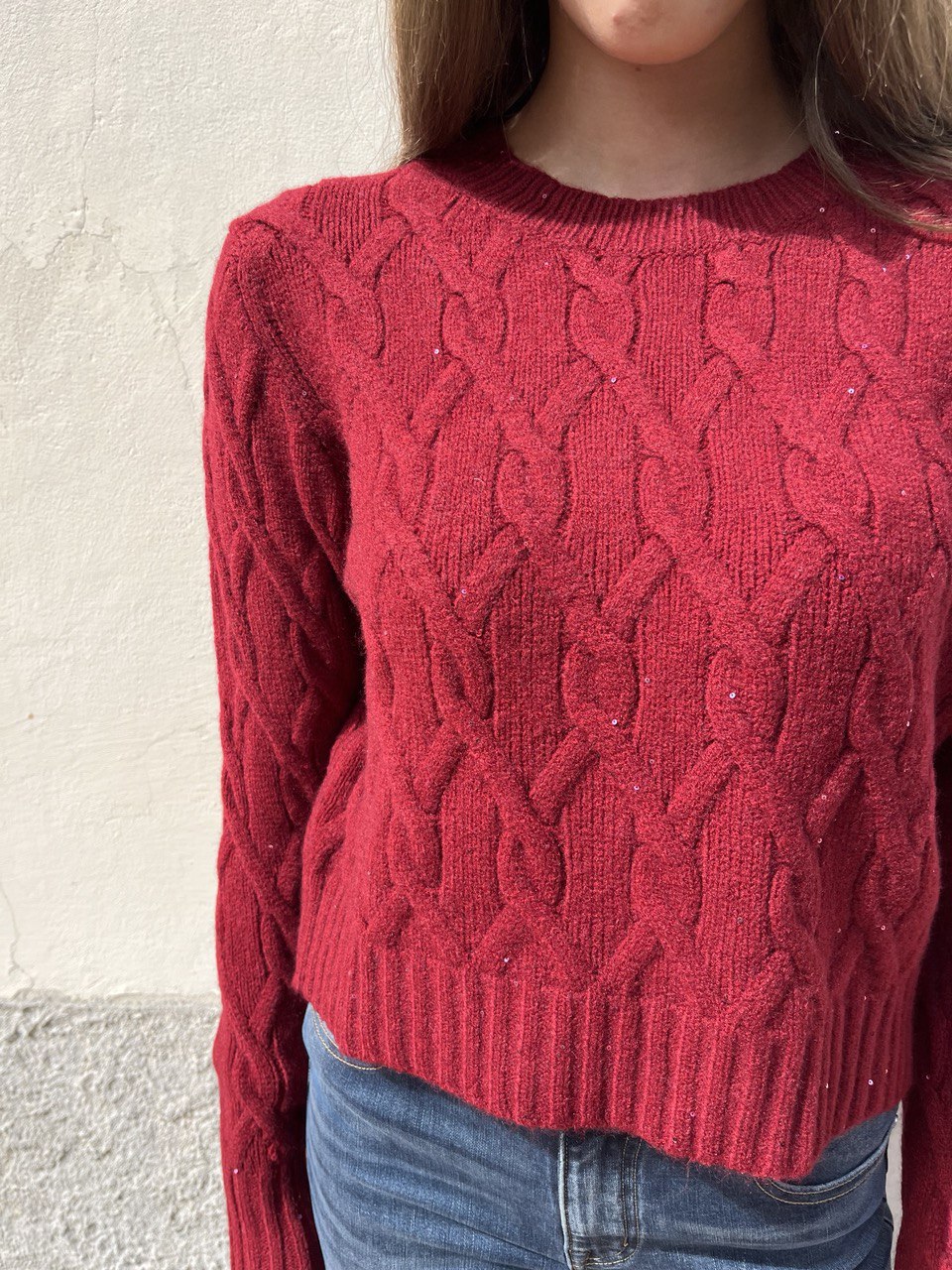 Pull con treccia e pailettes