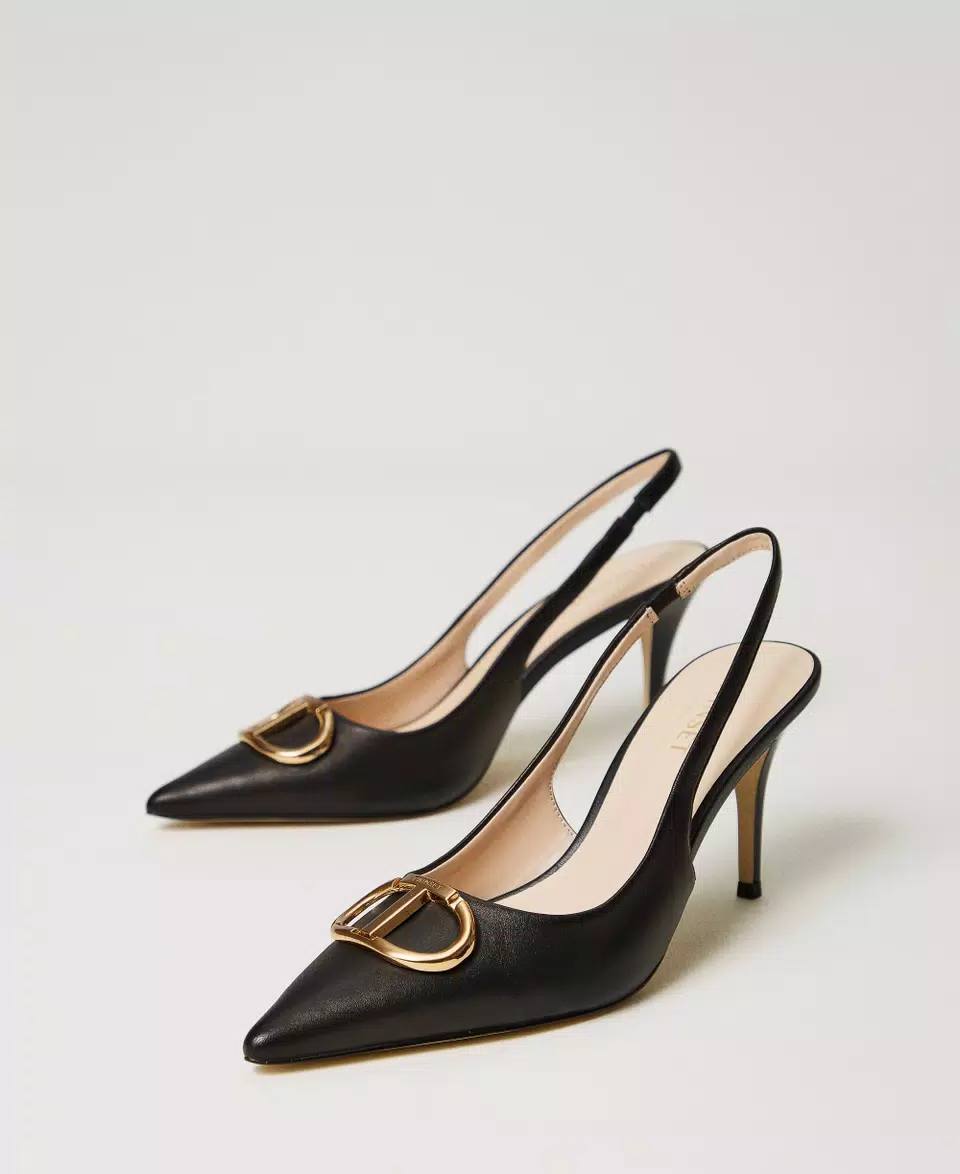 Décolleté slingback in pelle