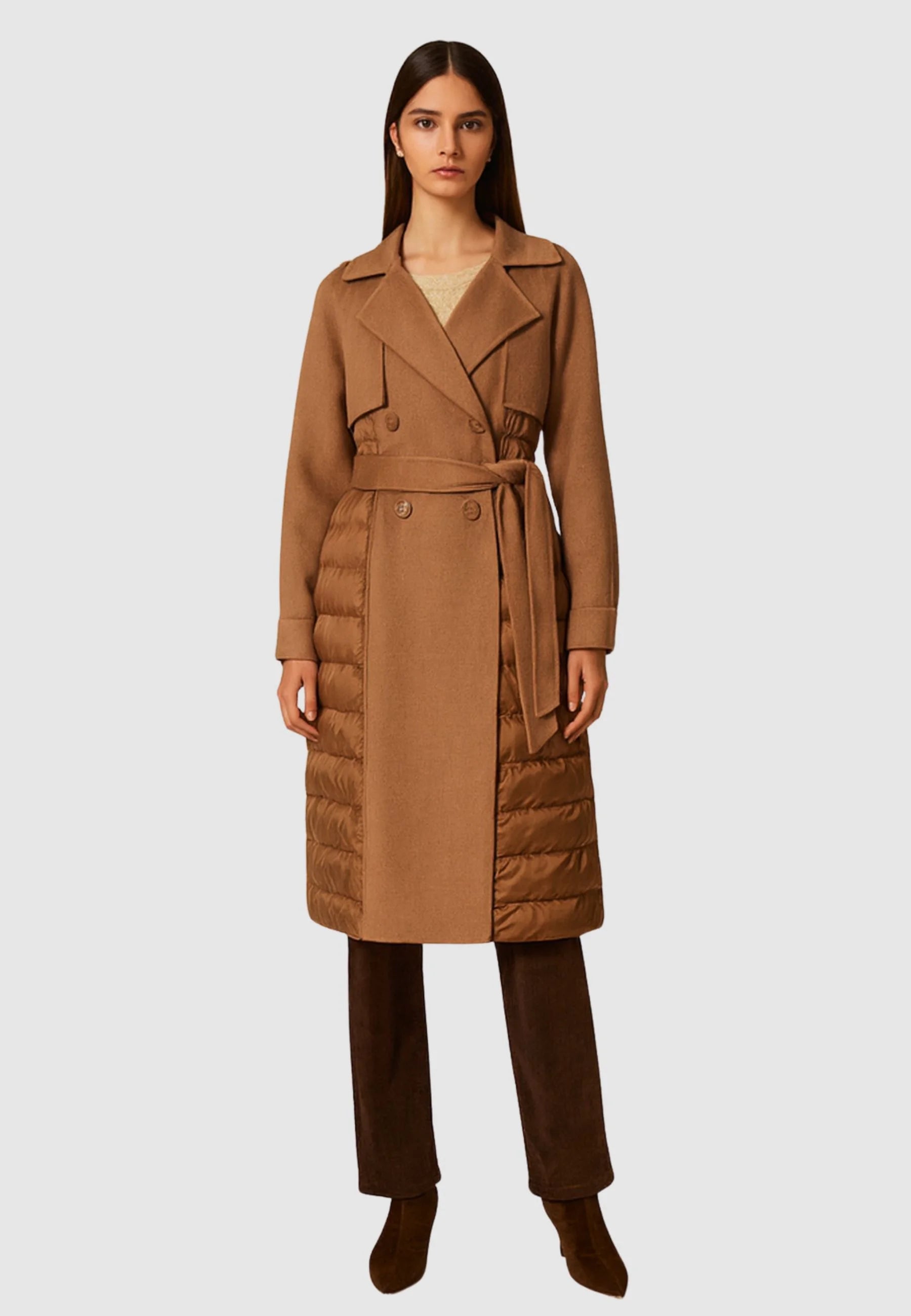 Cappotto lungo con inserti in piumino