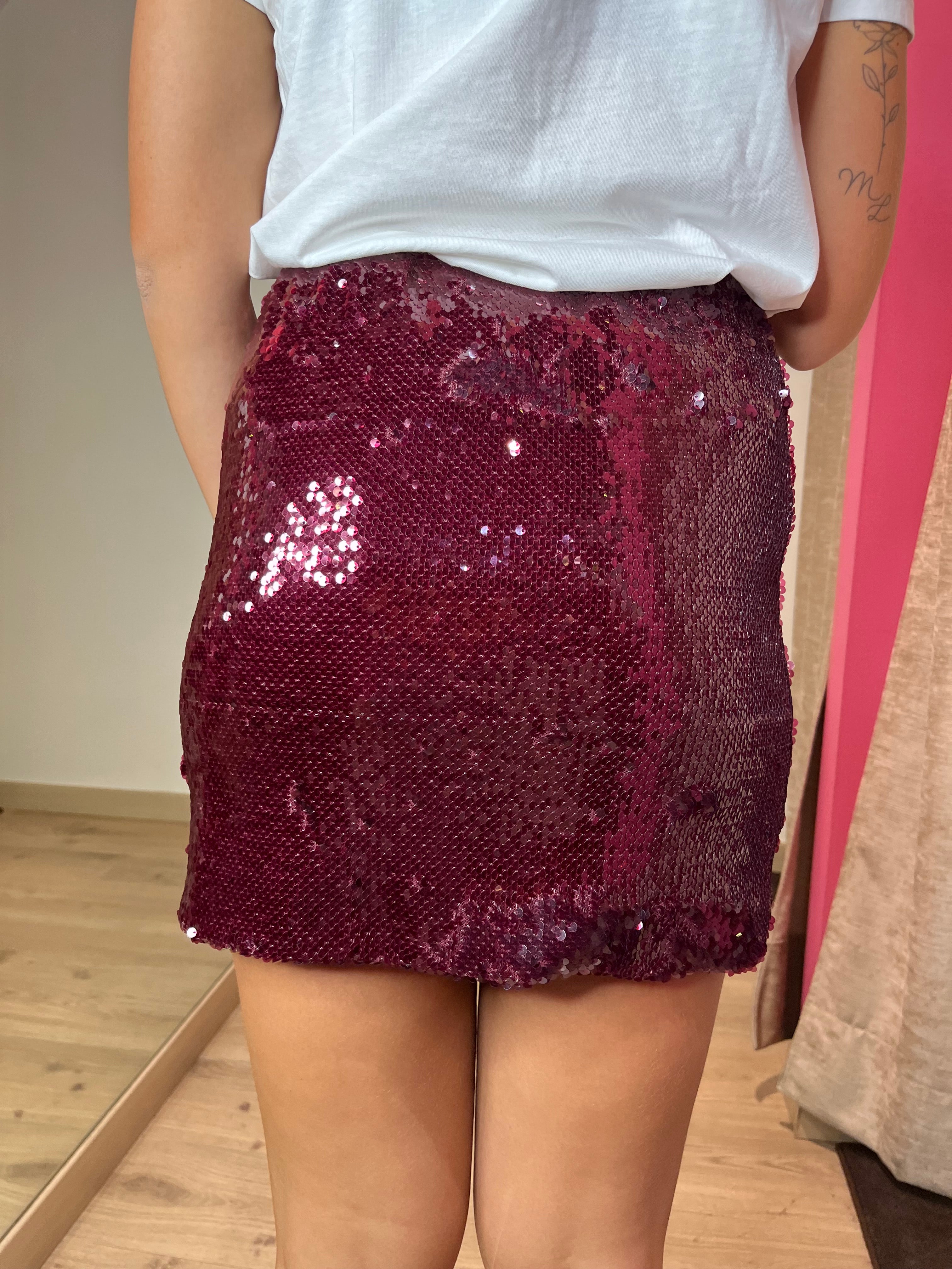 Mini gonna paillettes bordeaux