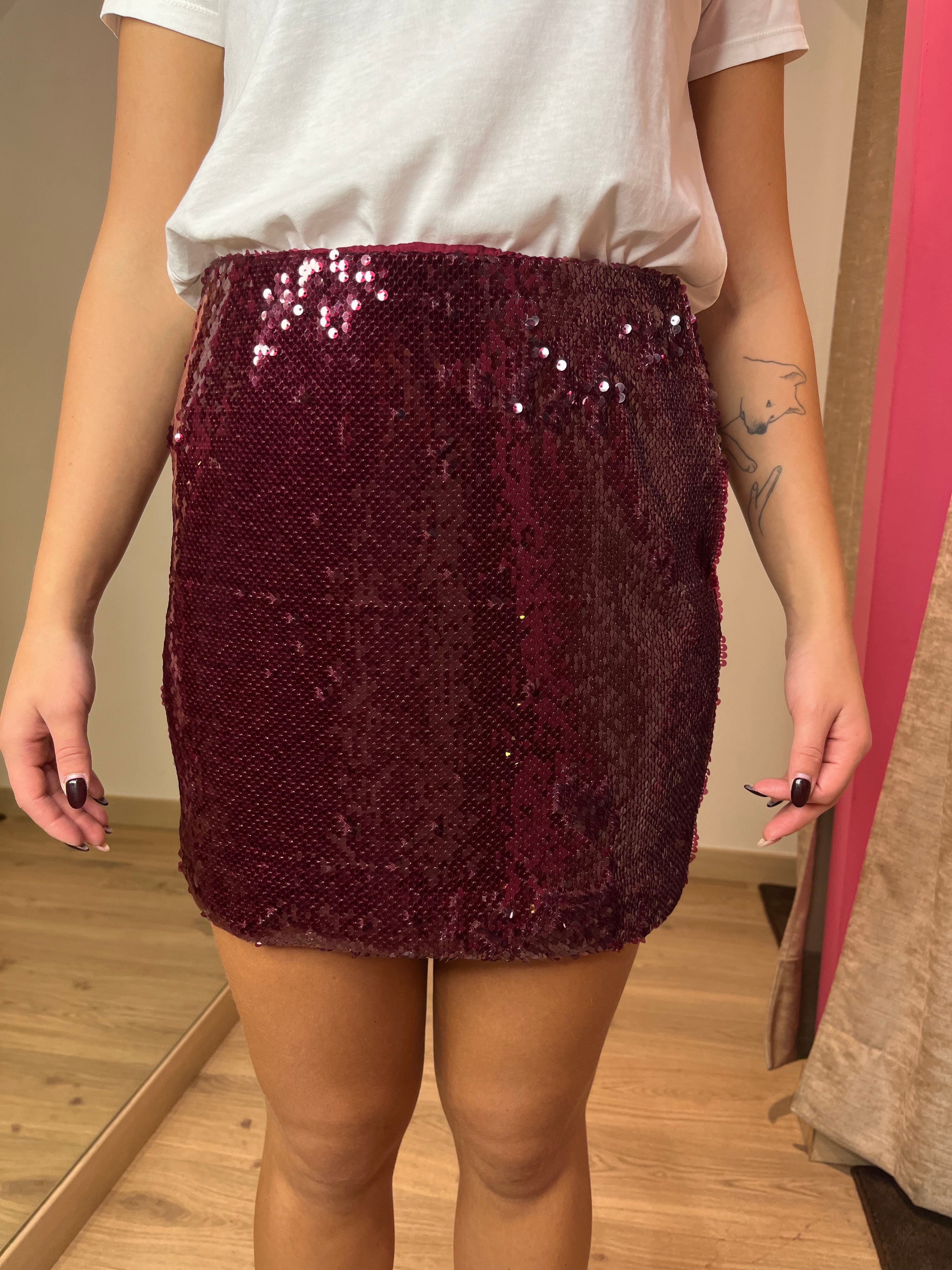 Mini gonna paillettes bordeaux