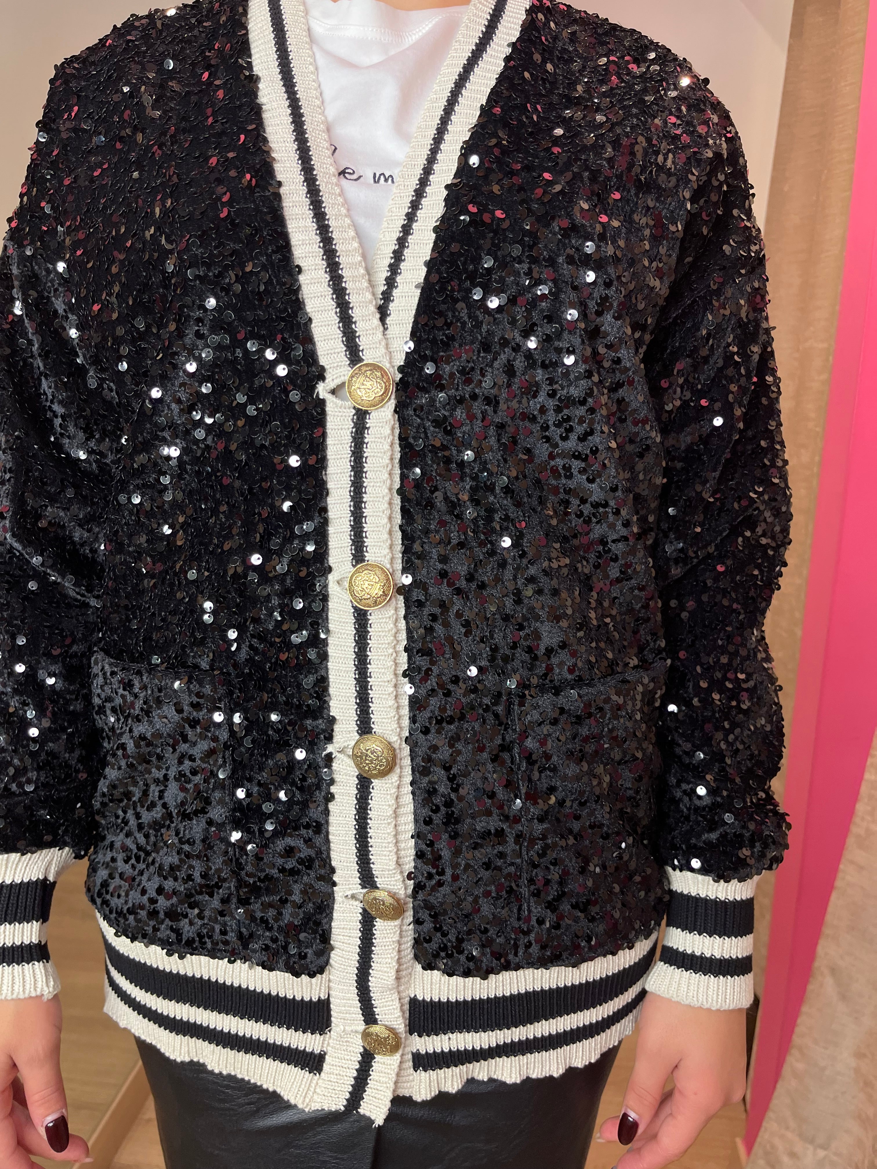 Giacca cardigan con paillettes