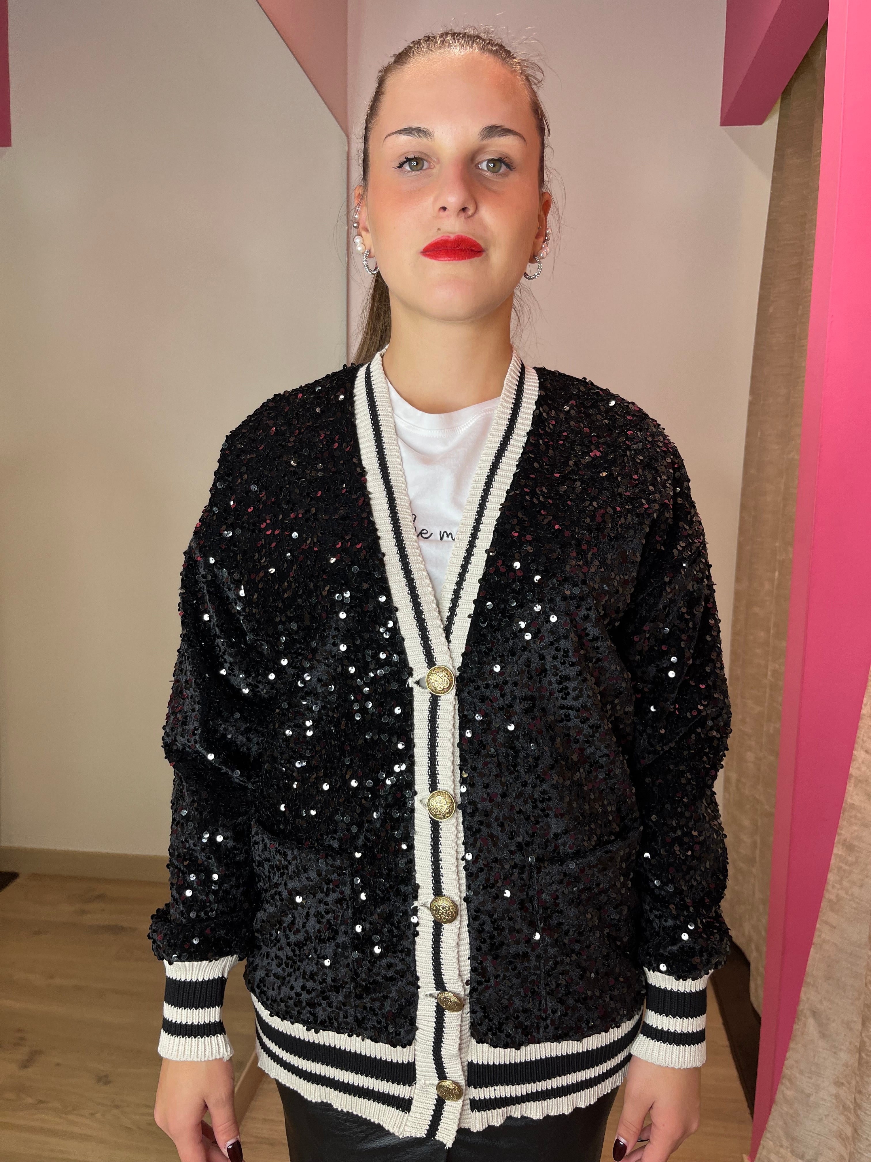 Giacca cardigan con paillettes