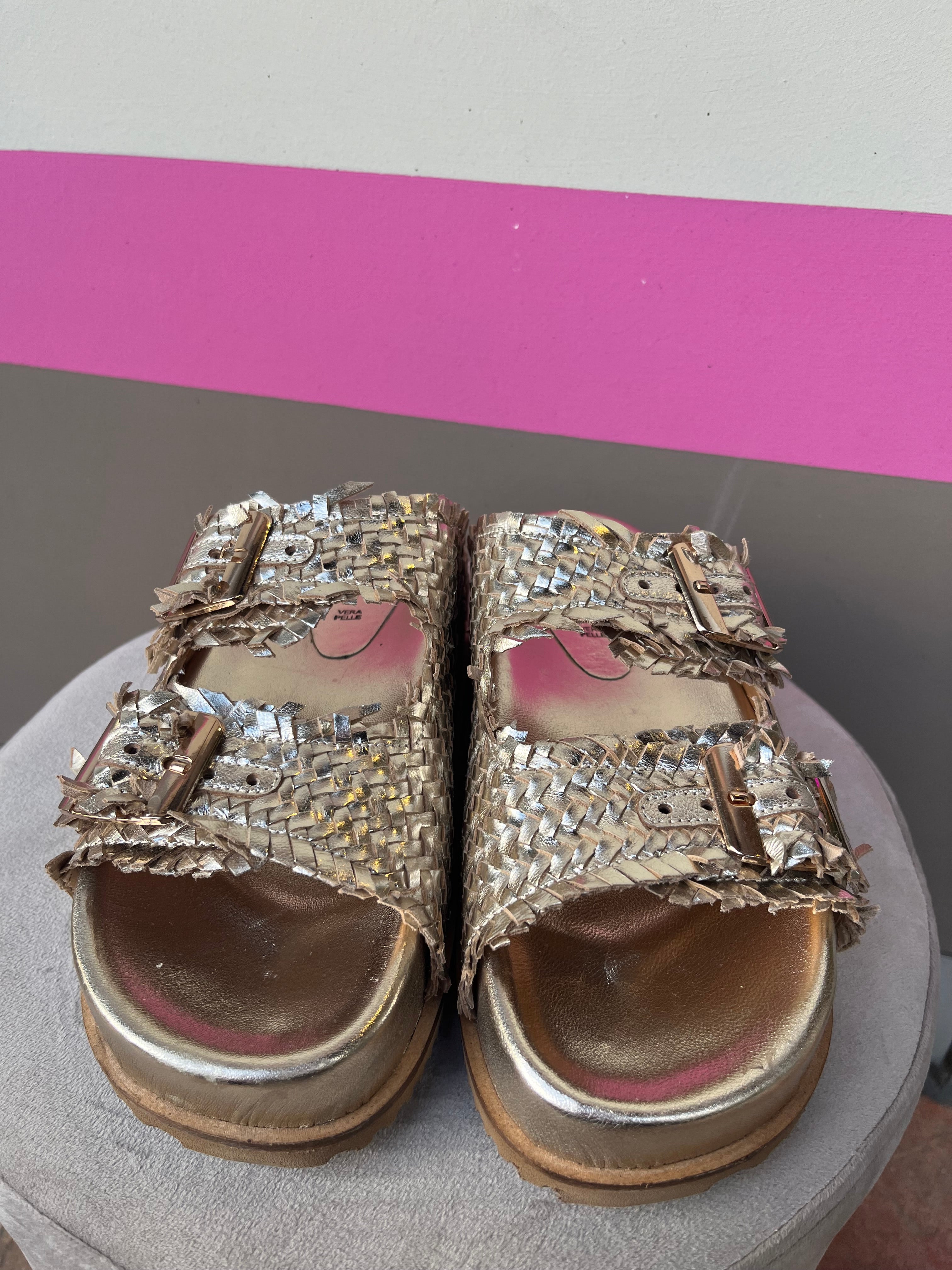 Ciabatta Mary platform in rafia platino