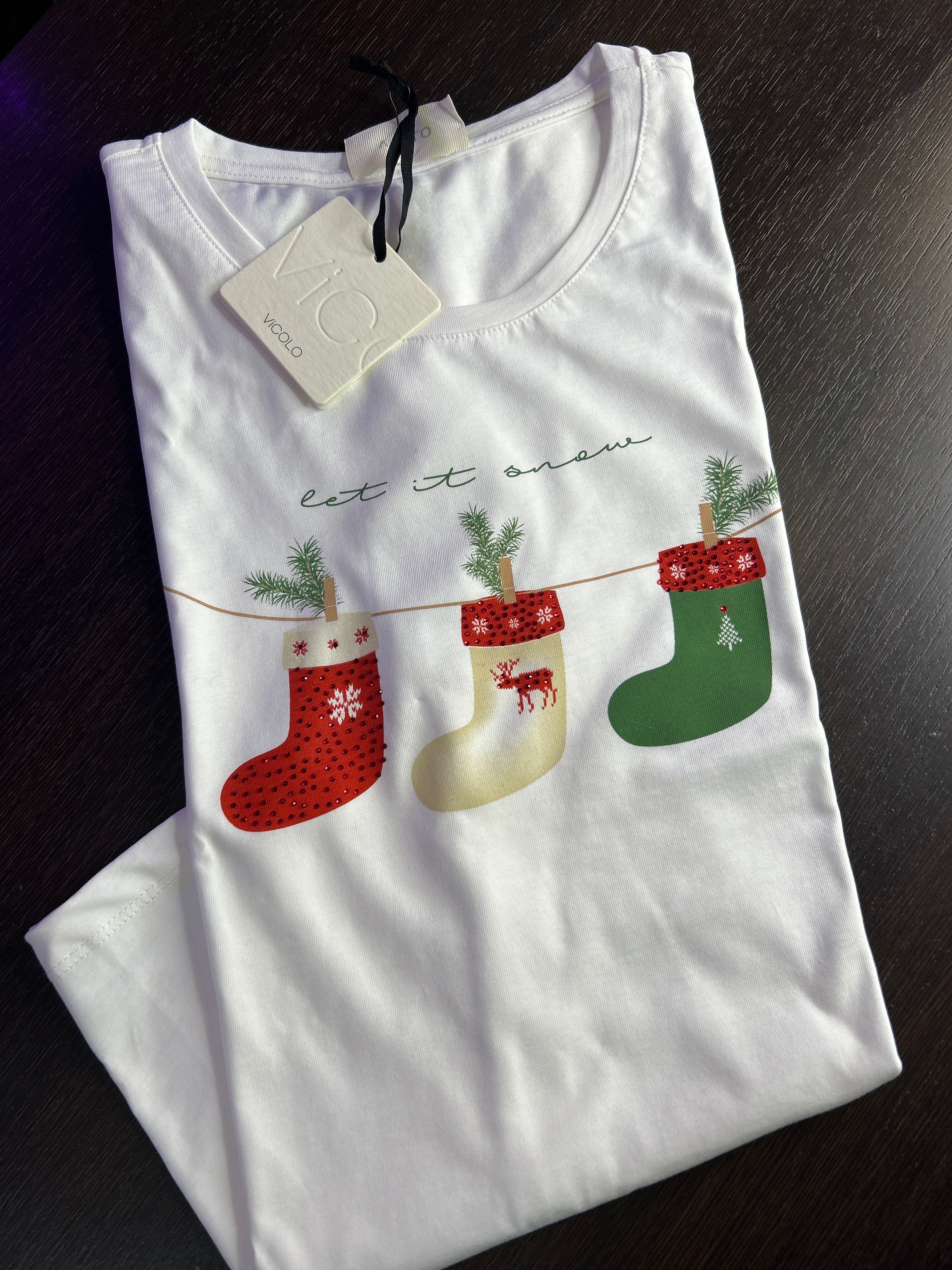 T-shirt stampa calze di Natale