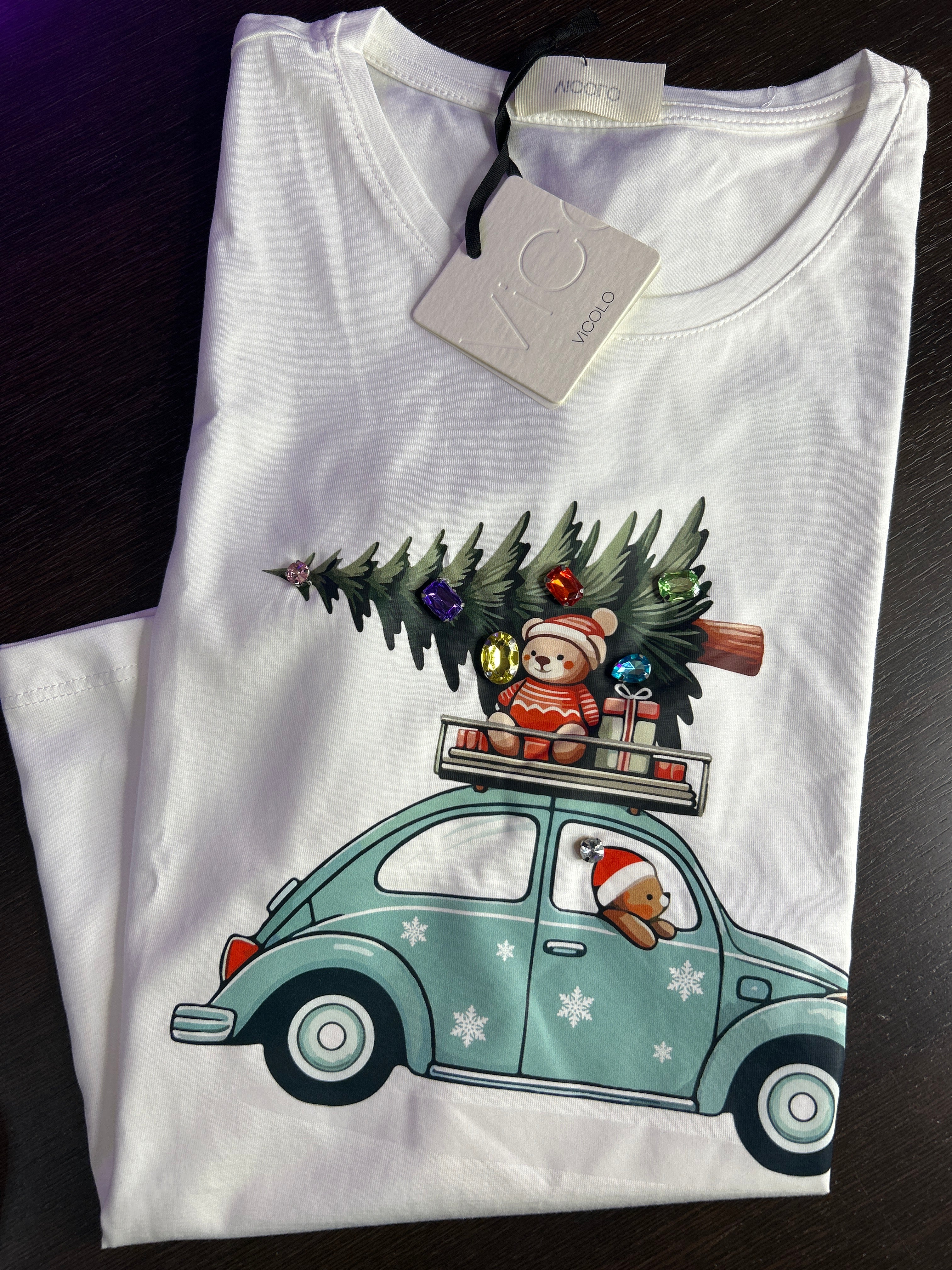 T-shirt stampa macchina e albero di Natale