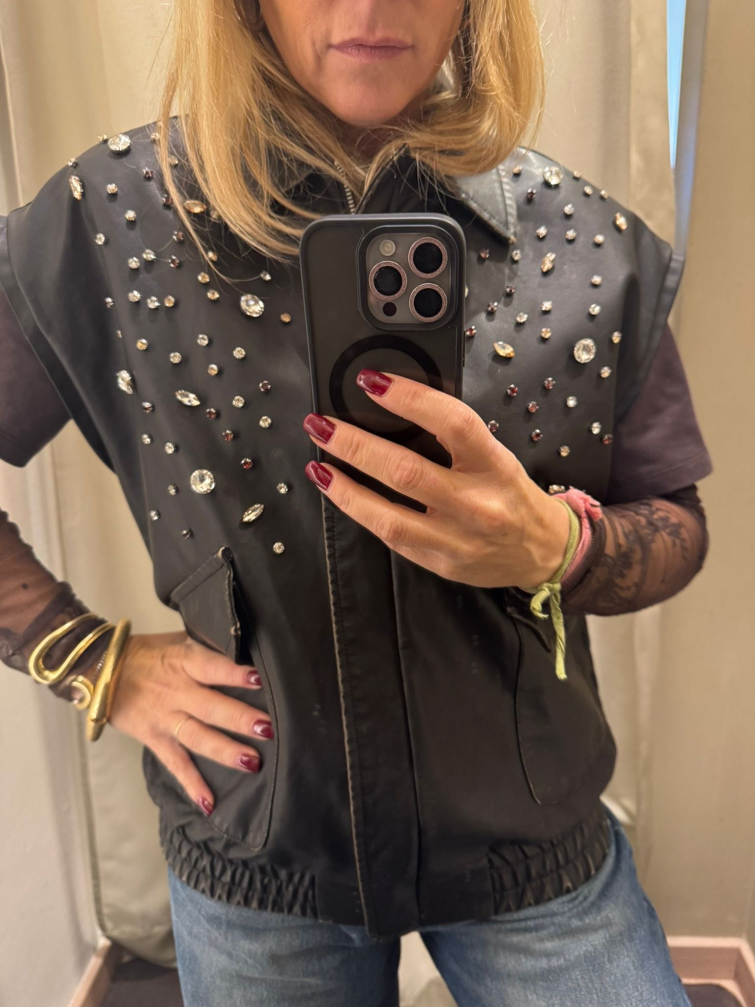 Gilet bomber con dettaglio strass