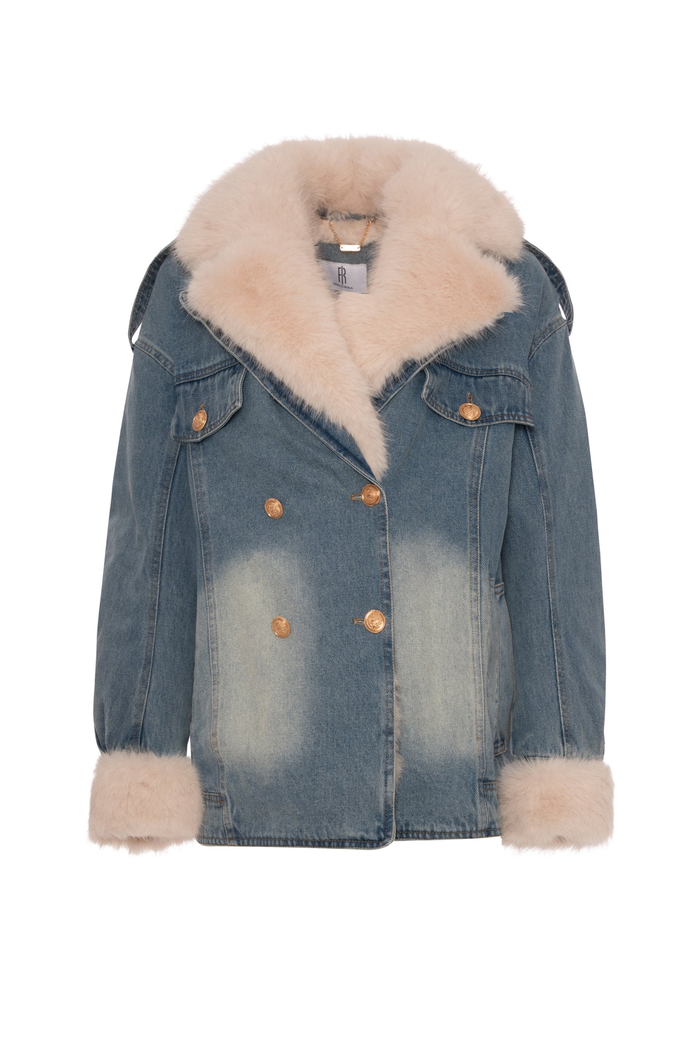 Giacca over in denim con pelliccia