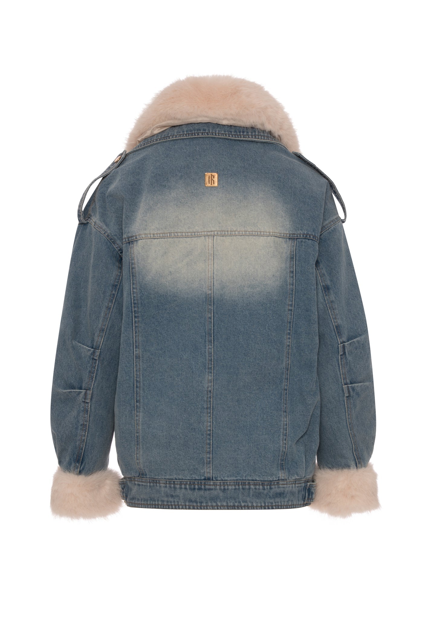 Giacca over in denim con pelliccia