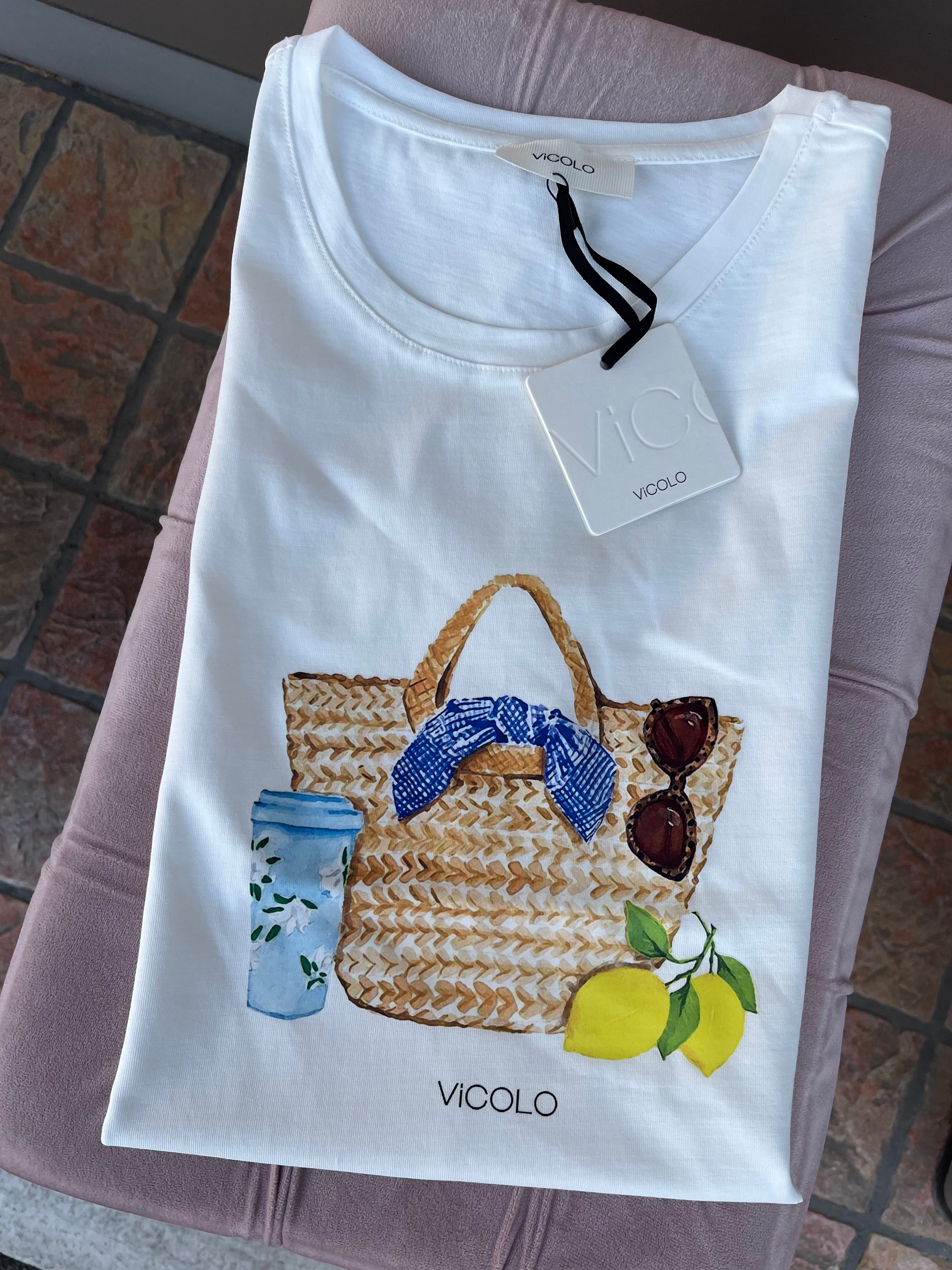 T-shirt borsa in paglia
