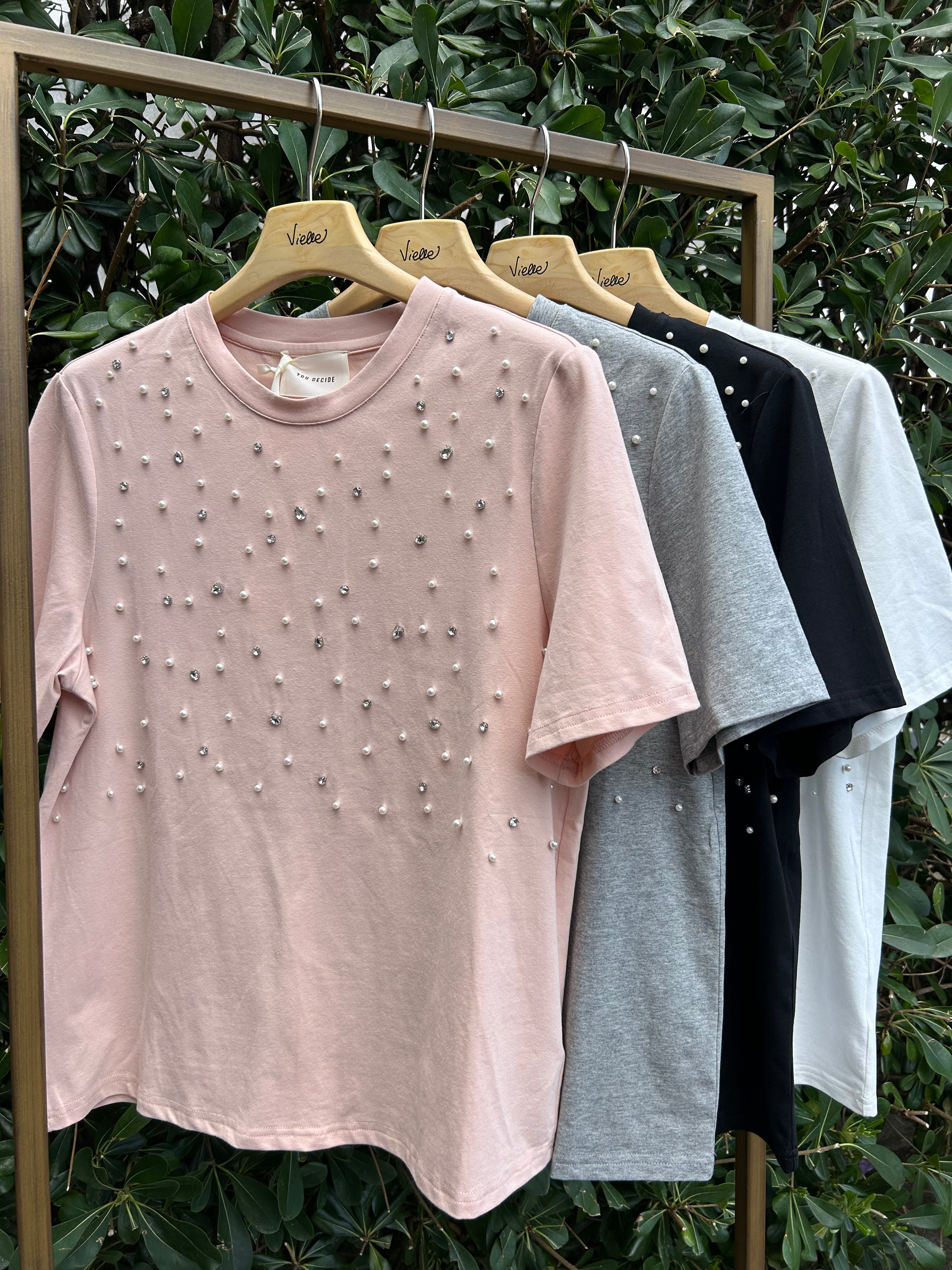 T-shirt perle e strass